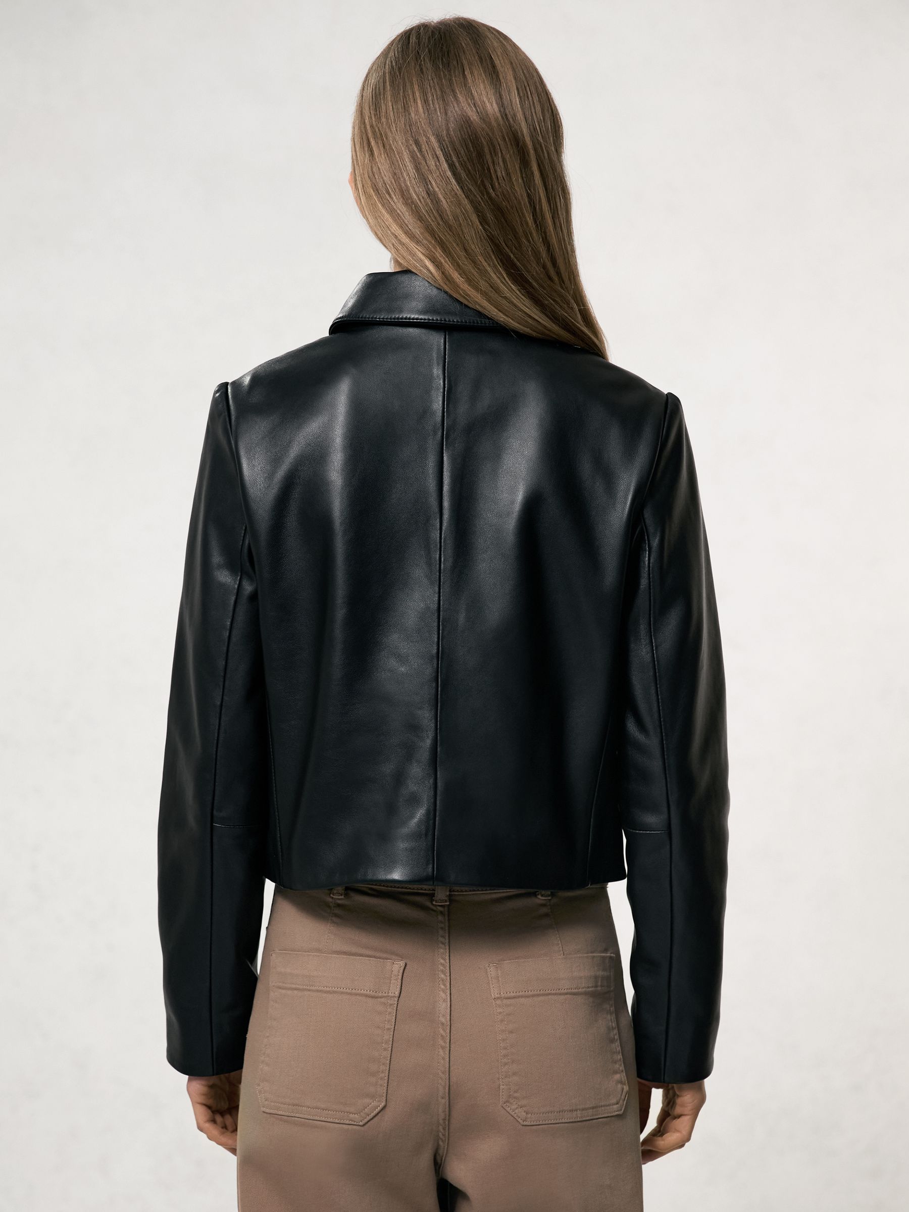 Collared Leather Jacket in Black - Image 8 of 9