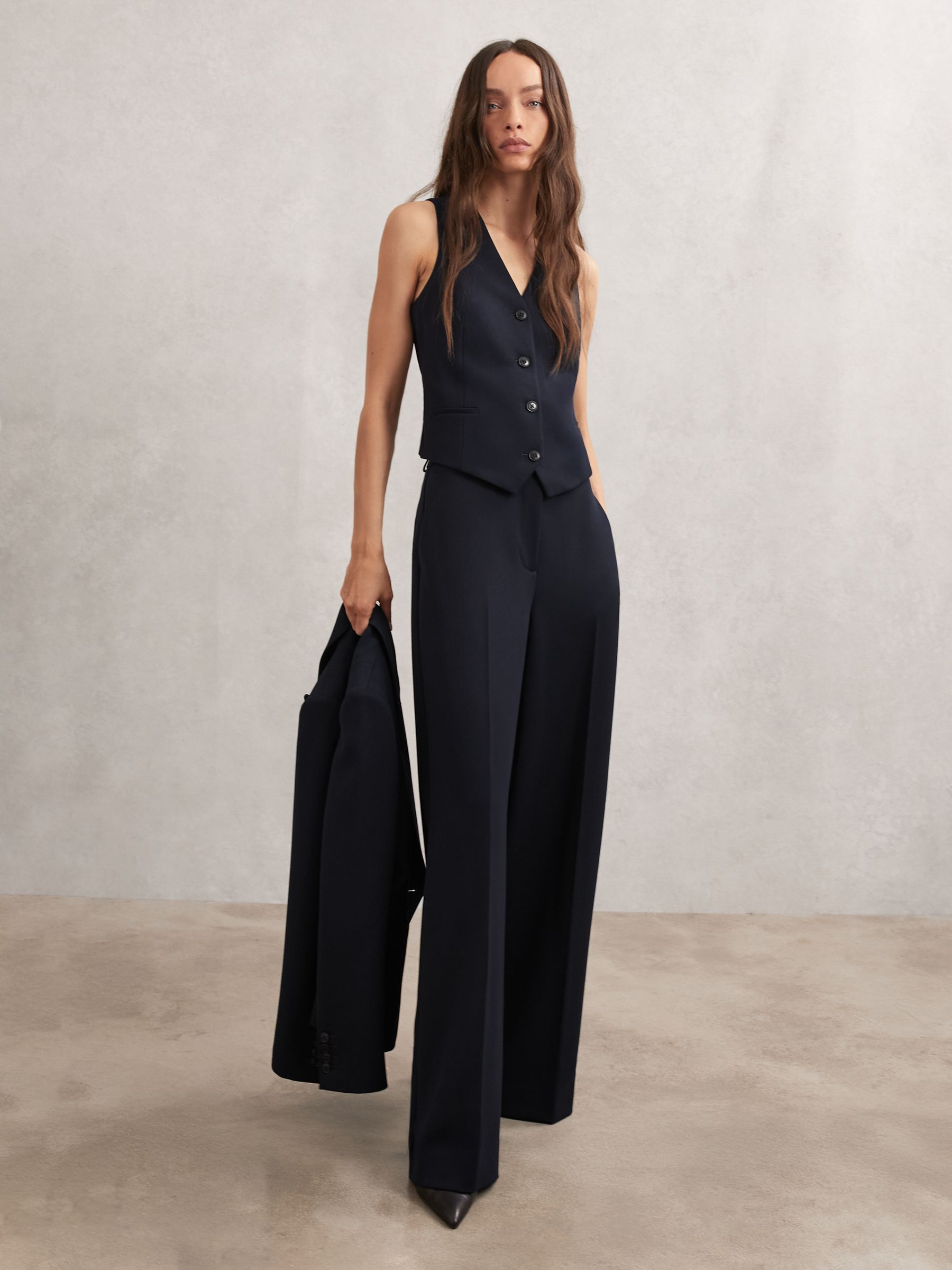 S jednořadým zapínáním keprová vesta v tmavě modré barvě - Obrázek 4 z 6