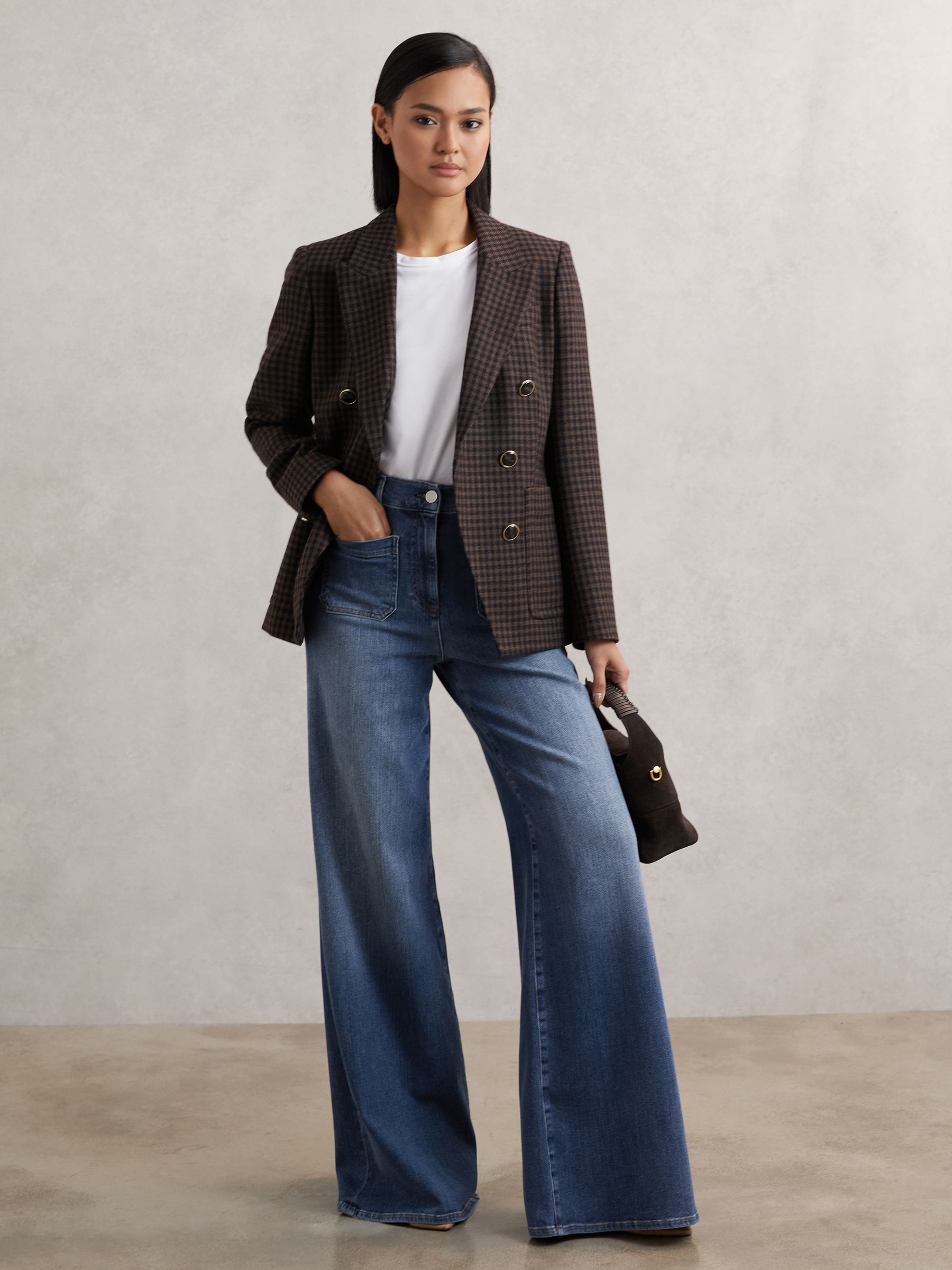 Petite Patch Pocket Wide Leg Jeans in Mid Blue - Image 1 of 7 Petite Patch Pocket Wide Leg Jeans in Mid Blue - Image 1 of 7