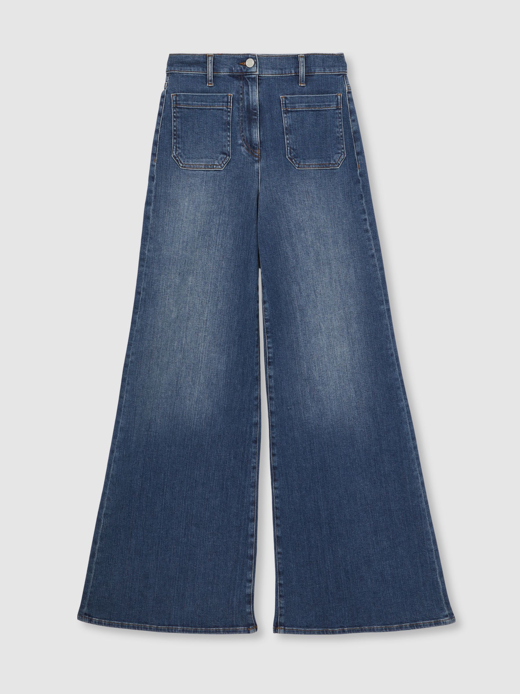 Petite Patch Pocket Wide Leg Jeans in Mid Blue - Image 2 of 7
