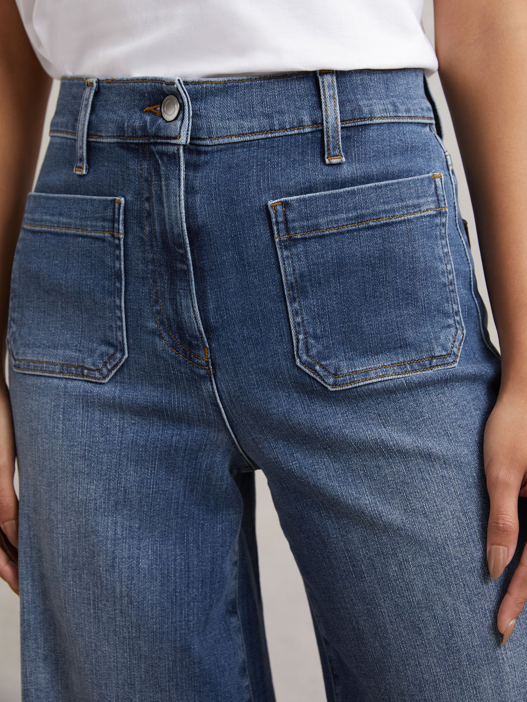 Petite Patch Pocket Wide Leg Jeans in Mid Blue - Image 3 of 7