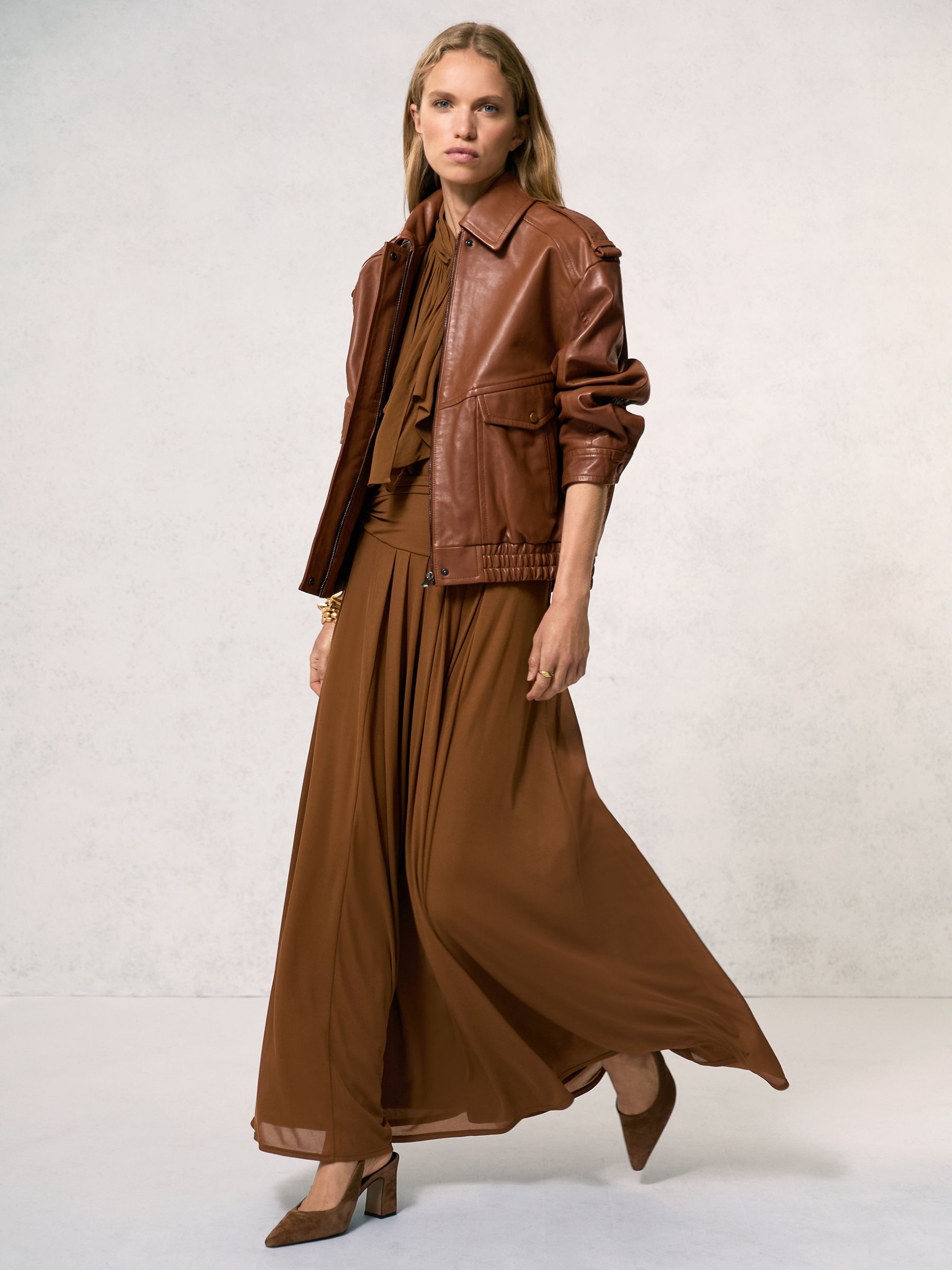 Oversized Leather Jacket in Tan - Image 3 of 7