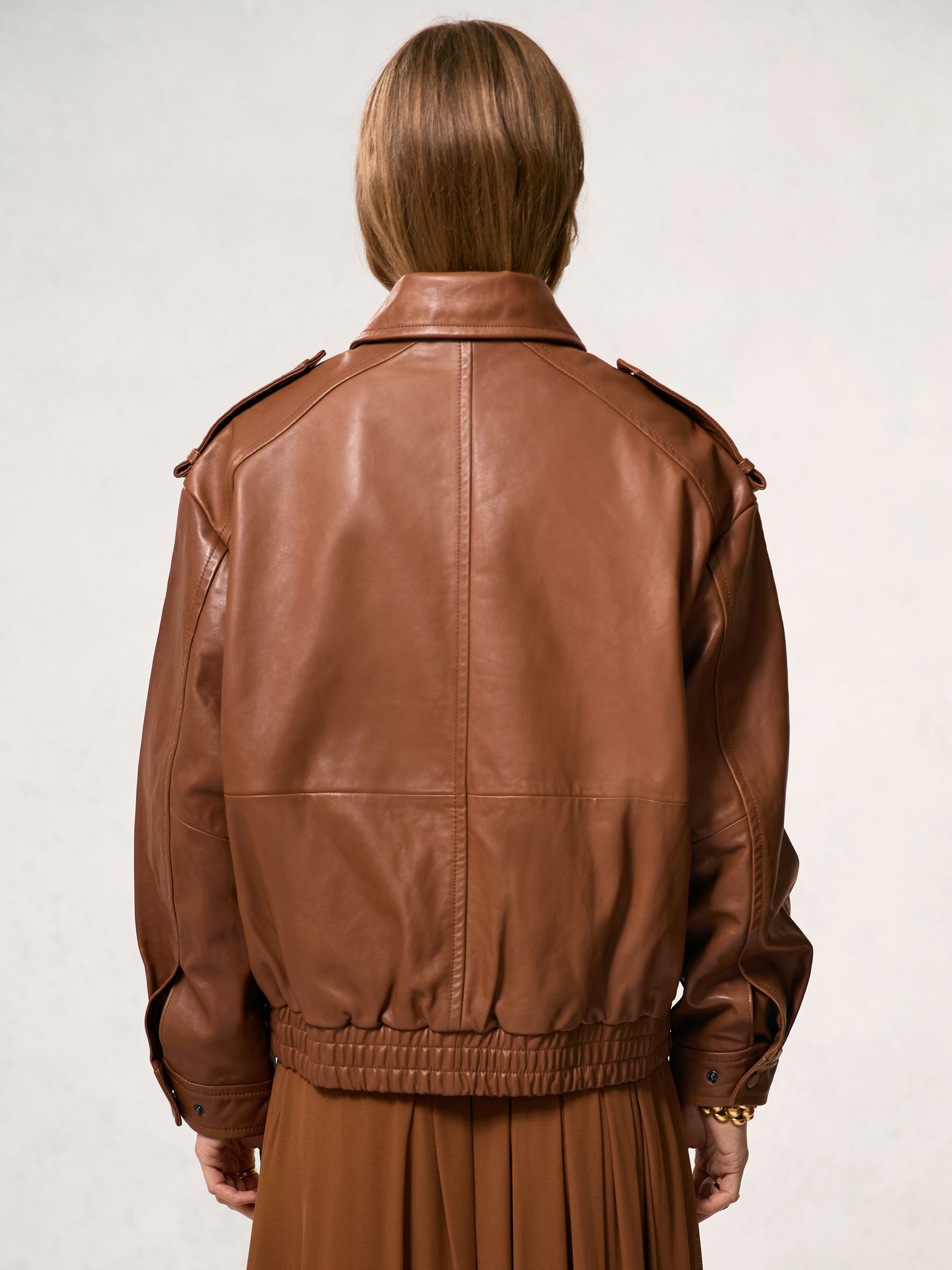 Oversized Leather Jacket in Tan - image 5