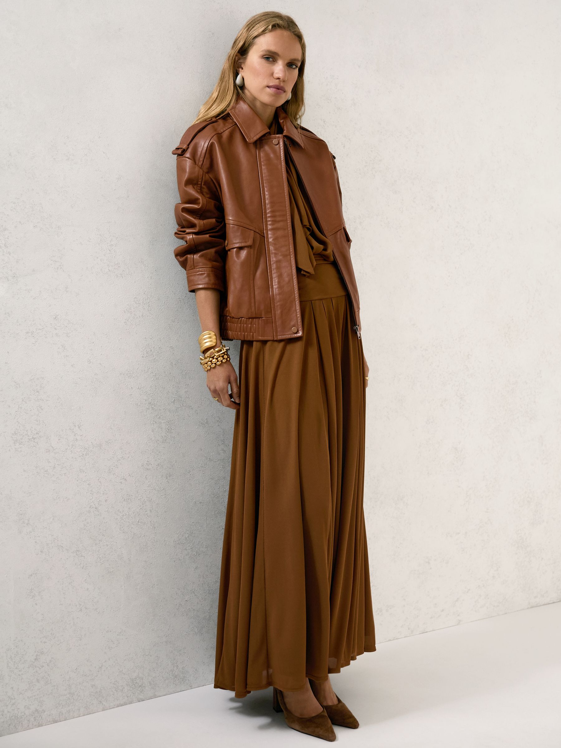 Oversized Leather Jacket in Tan - image 4