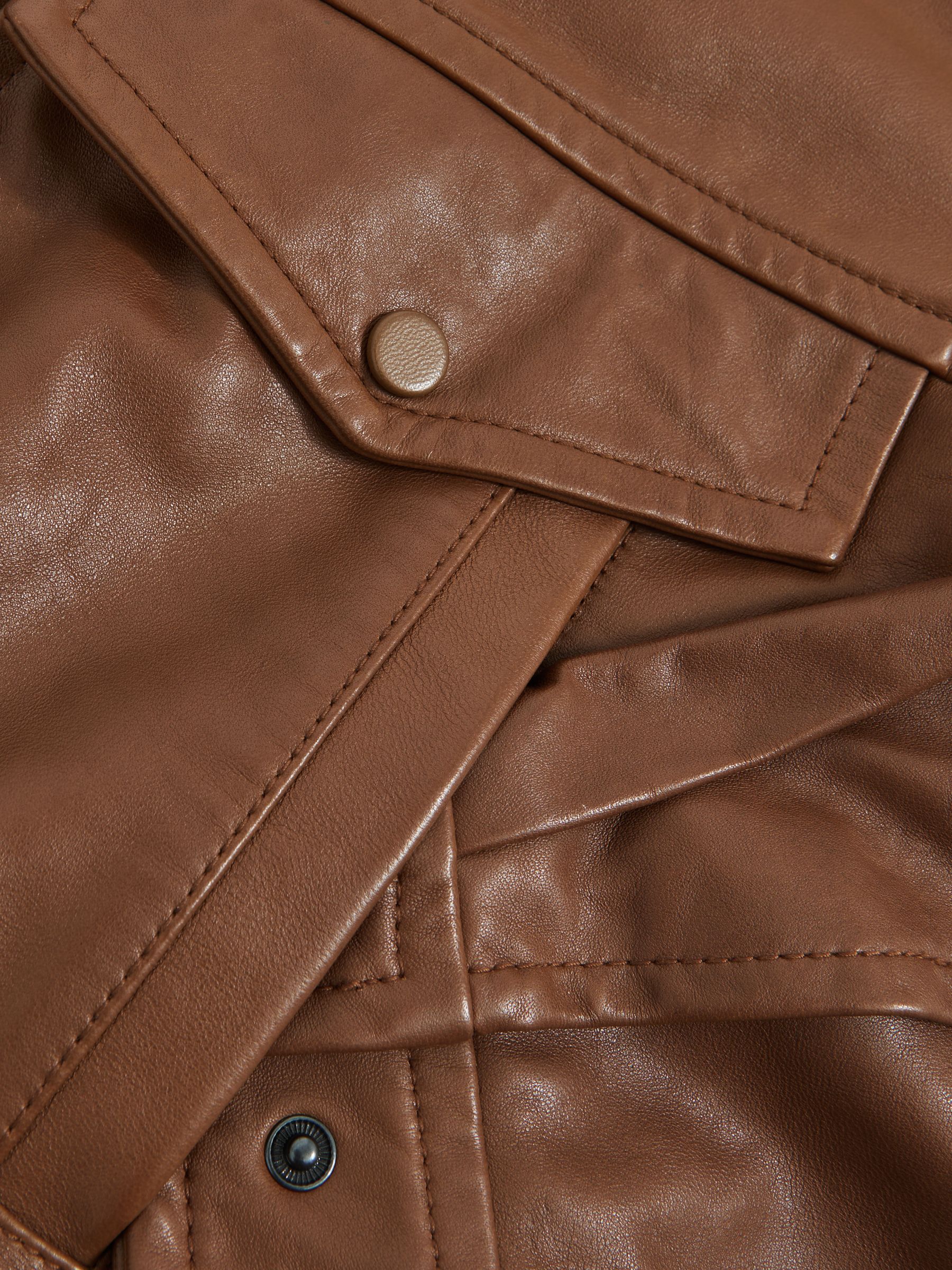 Oversized Leather Jacket in Tan - image 3