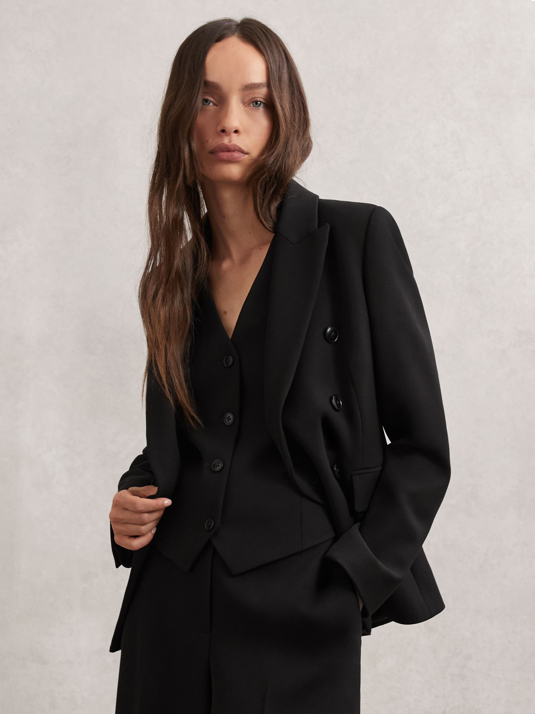 Petite Double-Breasted Suit Blazer in Black - Image 1 of 8