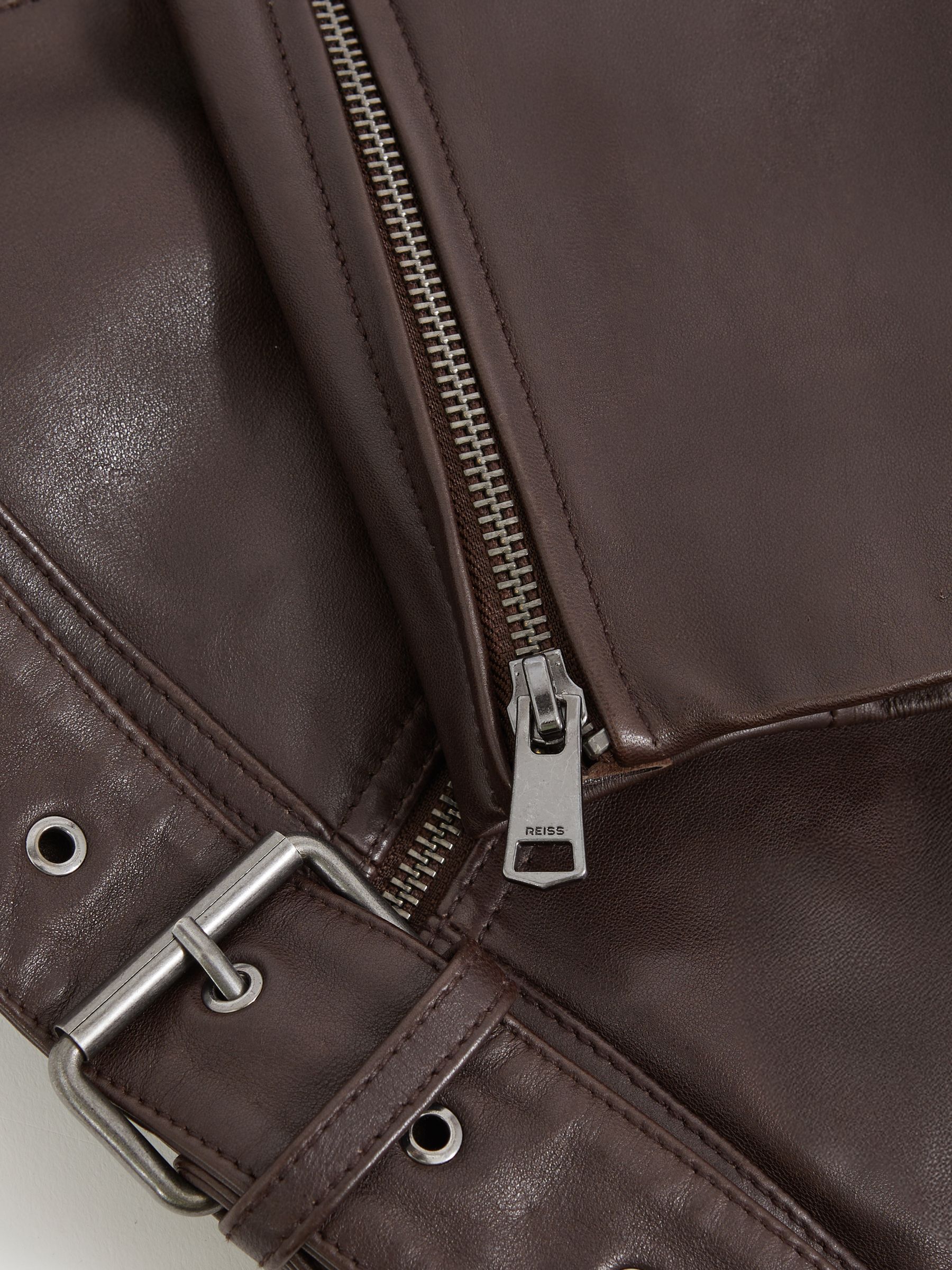 Leather Biker Jacket in Chocolate Brown - Image 6 of 6