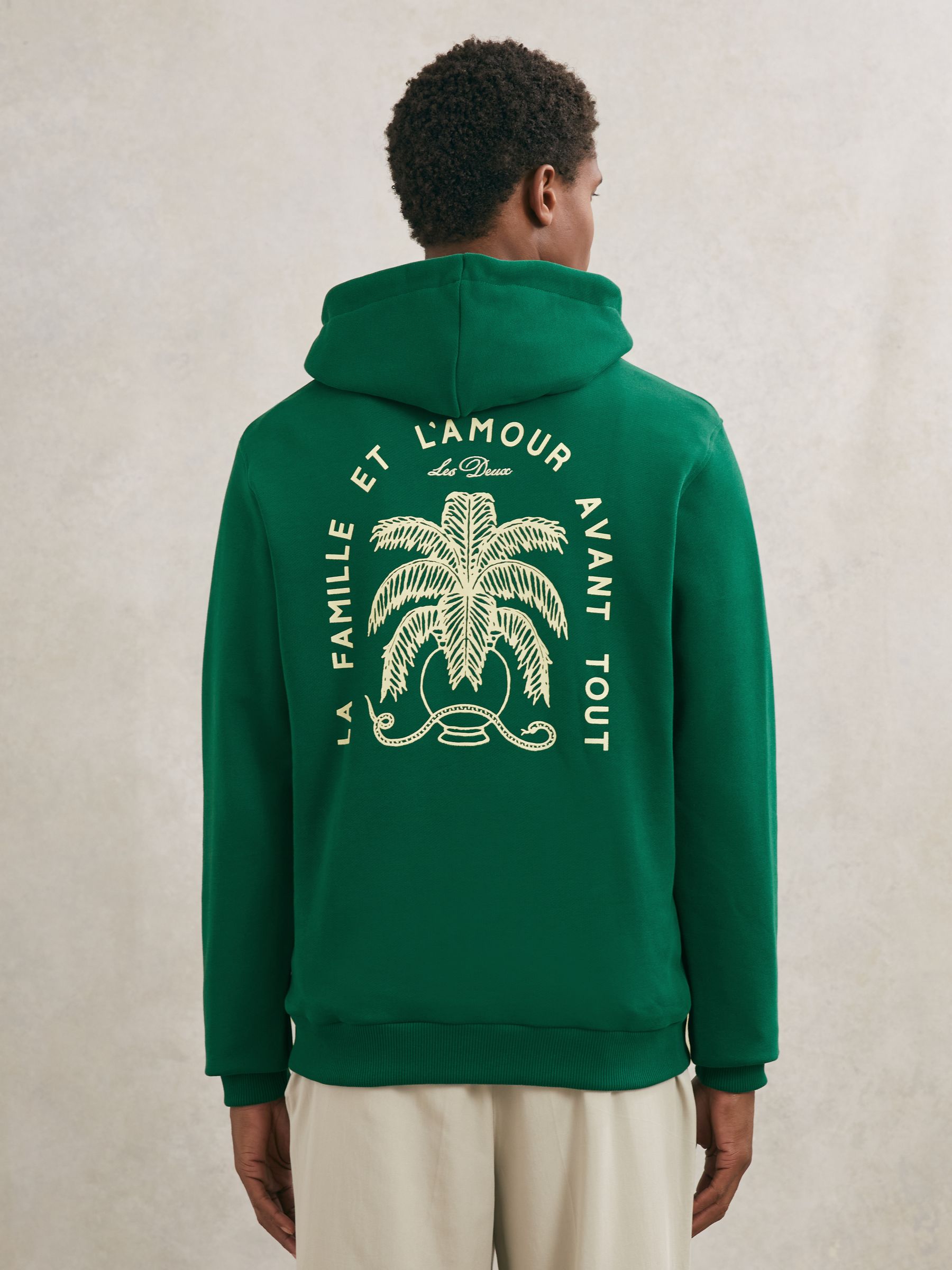 Les Deux Cotton Artwork-Print Hoodie in Evergreen - Image 4 of 5
