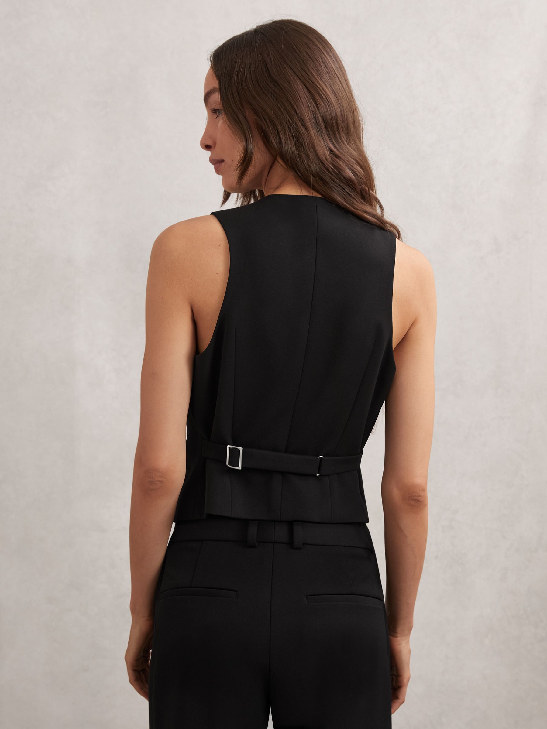 Single-Breasted Twill Waistcoat in Black - Image 4 of 6