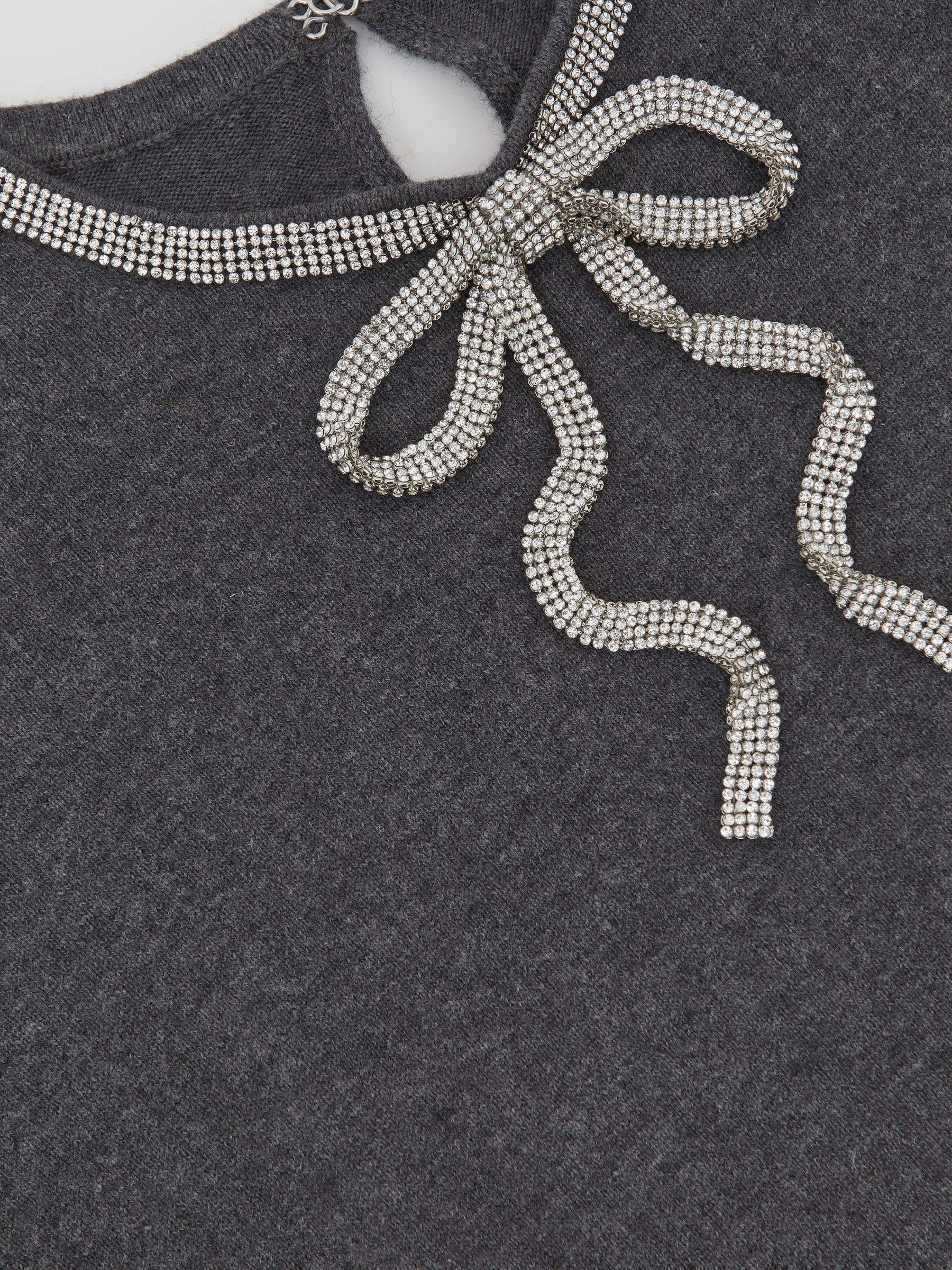 Wool-Blend Crystal-Bow Knit Mini Dress with Cashmere in Grey - image 3