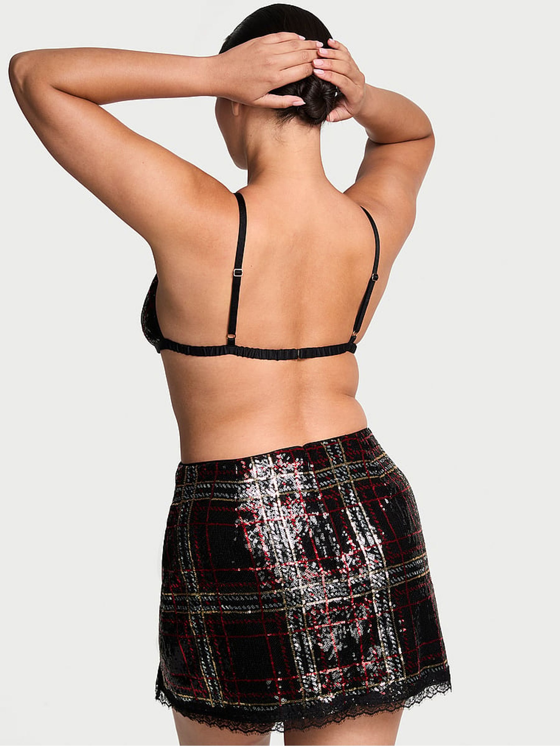 Black Sequin Tartan Bralette & Skirt Set - Image 2 of 4 Black Sequin Tartan Bralette & Skirt Set - Image 2 of 4