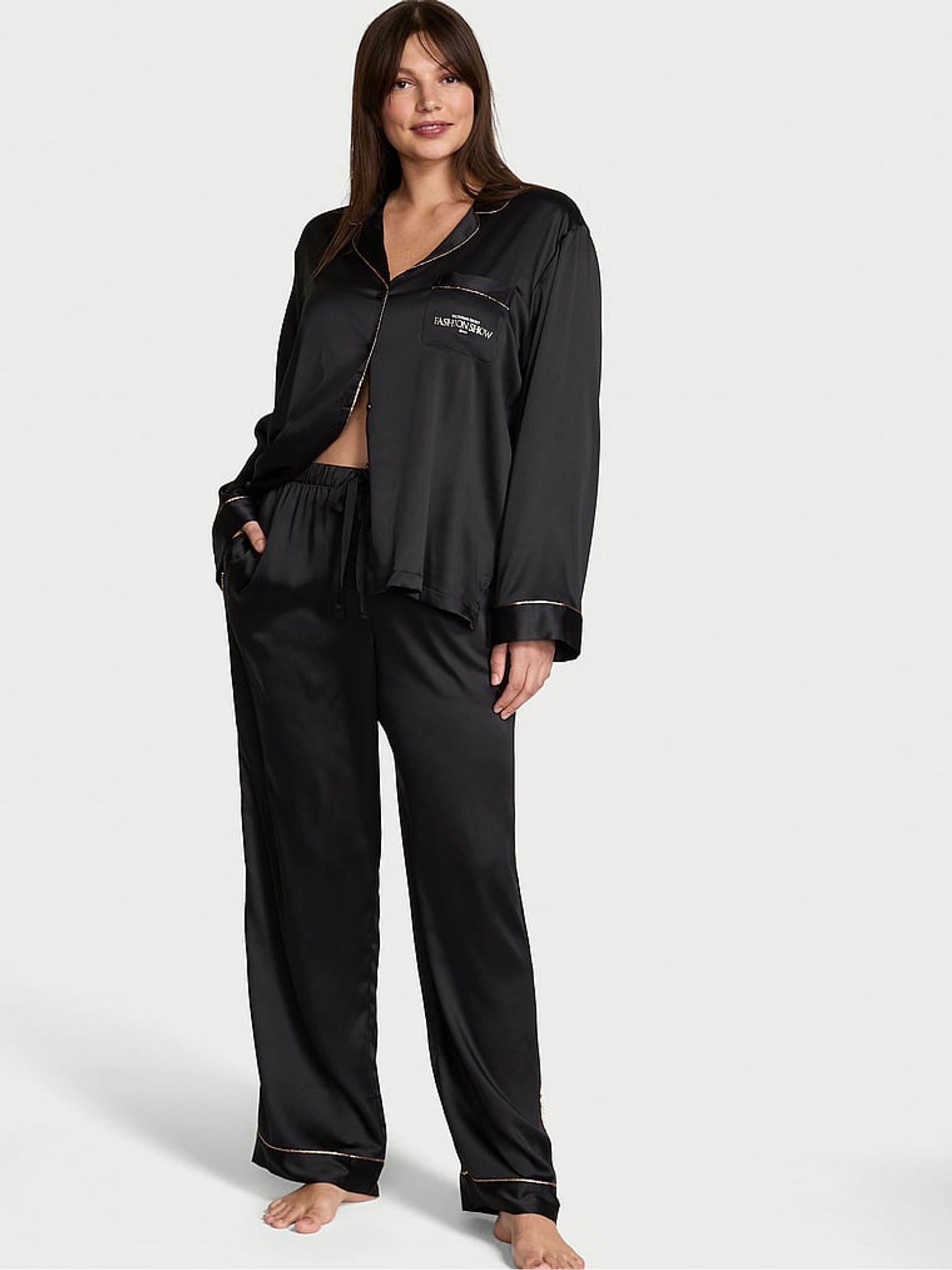 Black Fashion Show Satin Long Pyjamas Set - Image 1 of 3