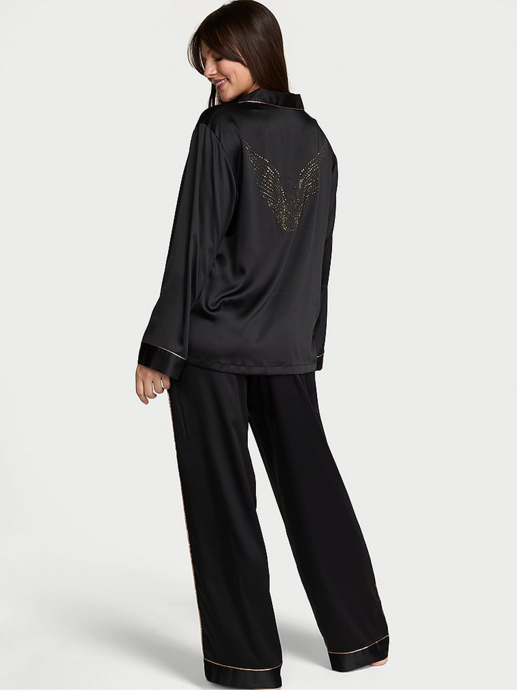 Black Fashion Show Satin Long Pyjamas Set - Image 2 of 3