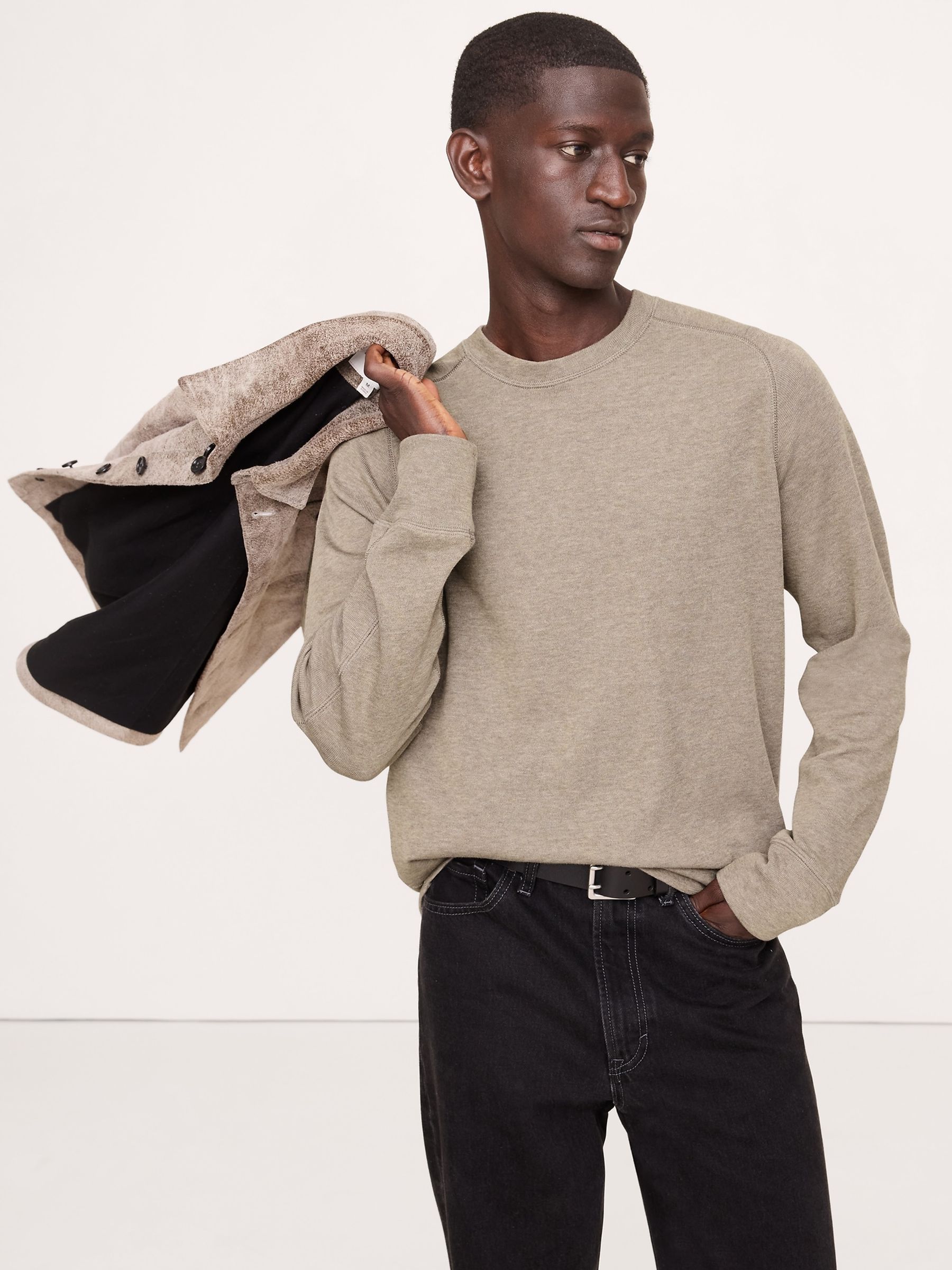 Banana Republic Beige Slub Double-Knit Crew-Neck T-Shirt - Image 1 of 4