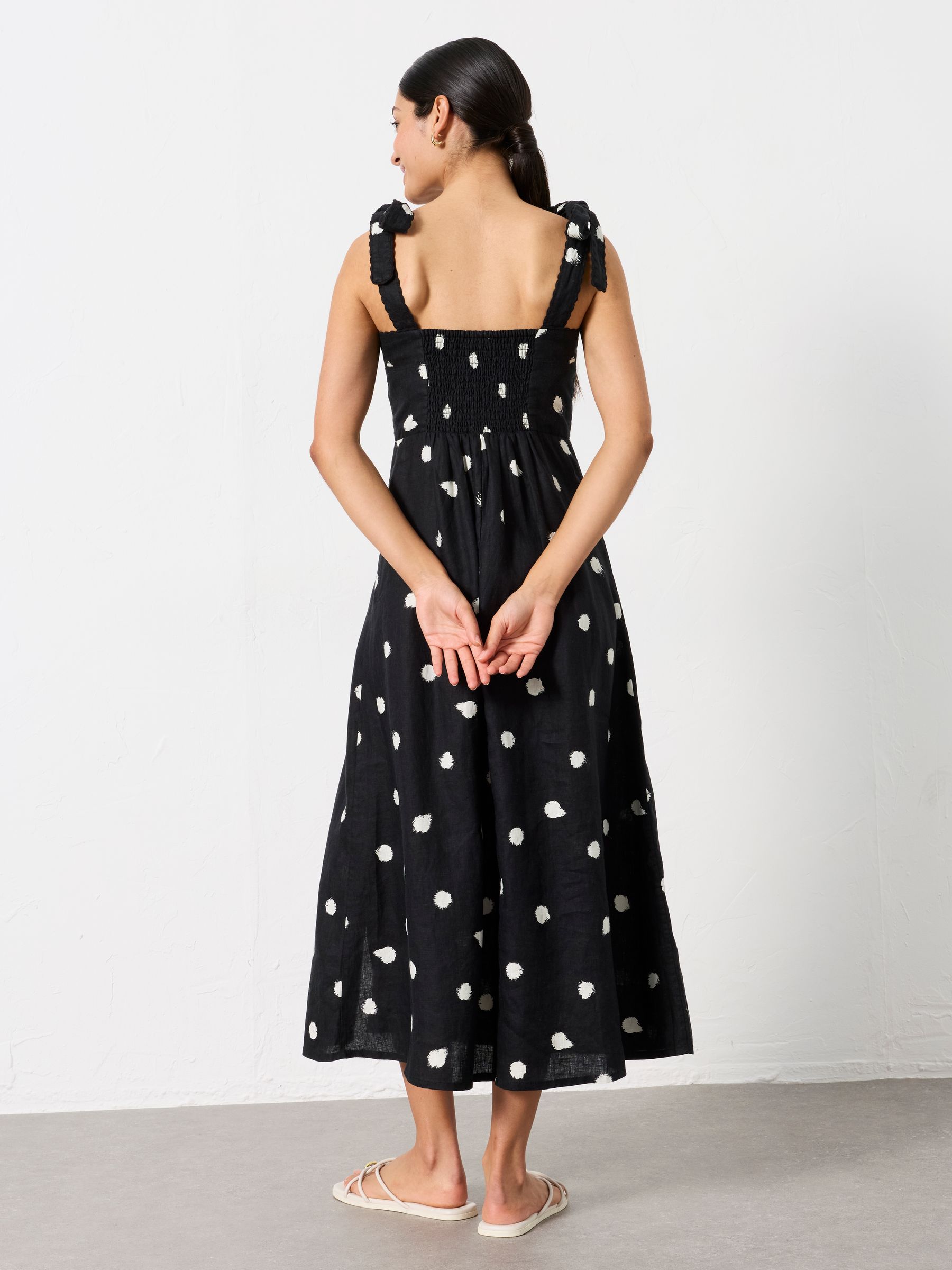 Delphine Black Spot Petite Linen Midi Dress - Image 2 of 8