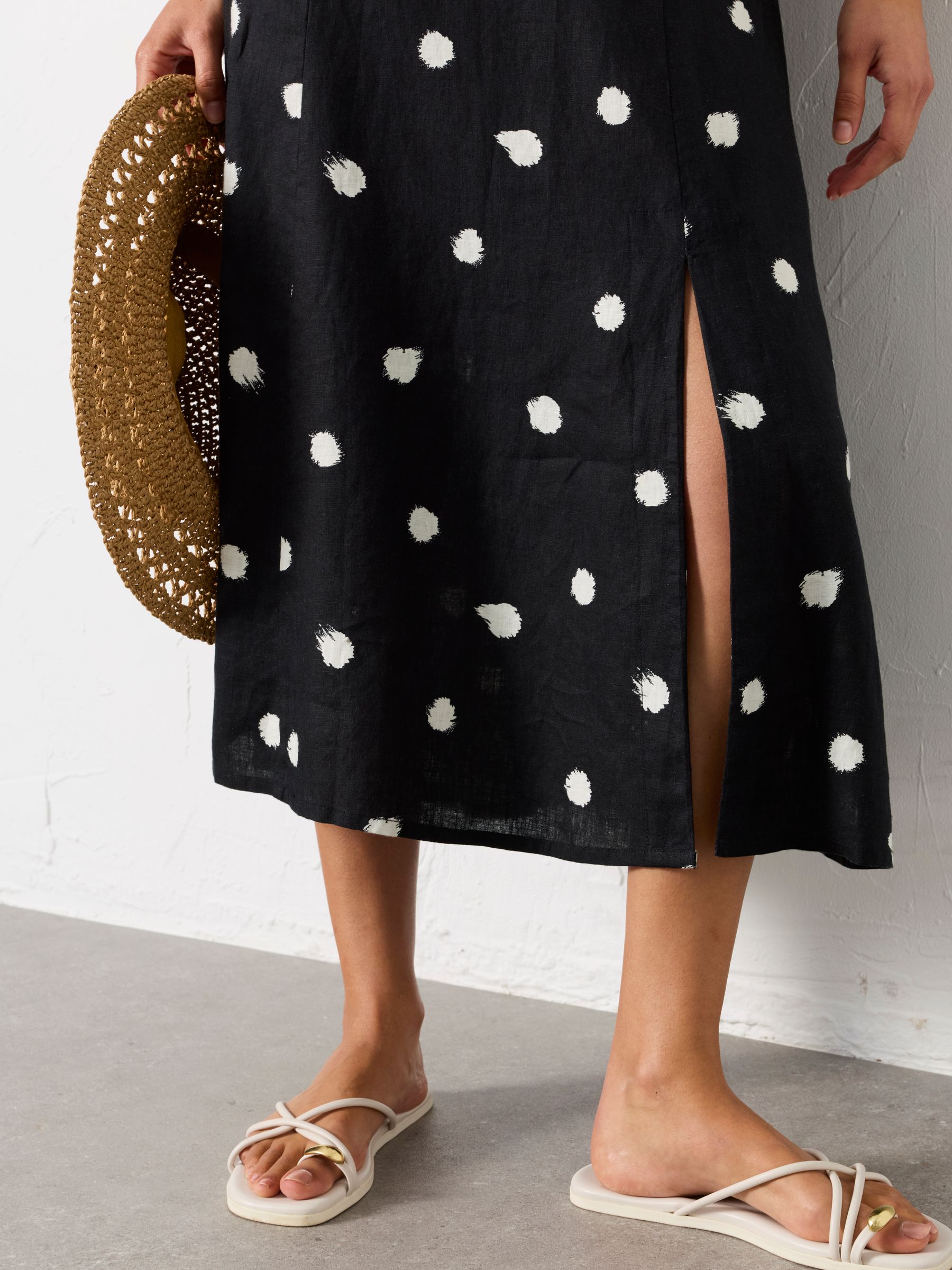 Delphine Black Spot Petite Linen Midi Dress - Image 5 of 8