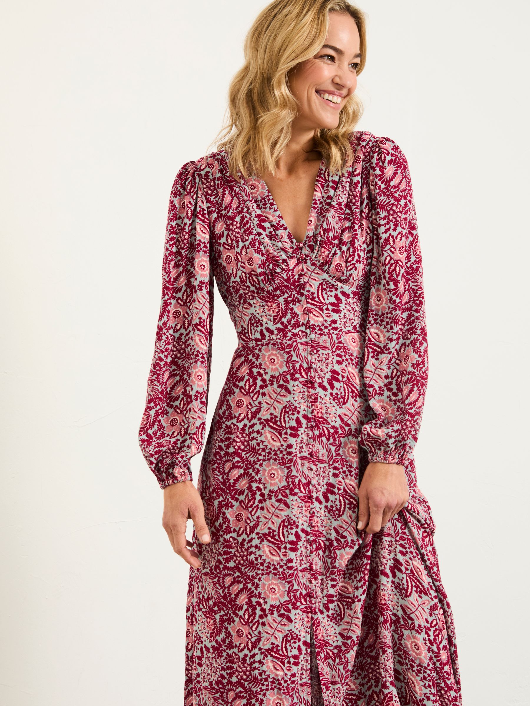 Livvy Plum Purple Spriggy Ditsy Petite Midi Dress - Image 3 of 8