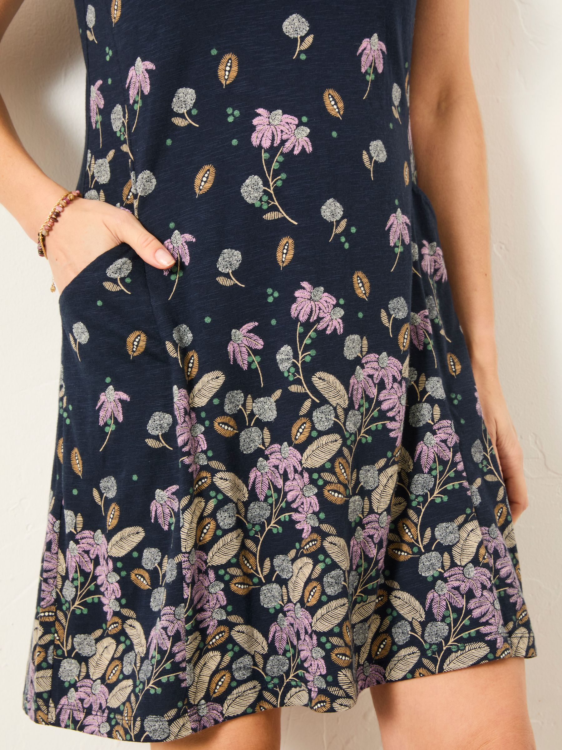 Simone Dark Navy Leaves Petite Jersey Dress - Image 4 of 6