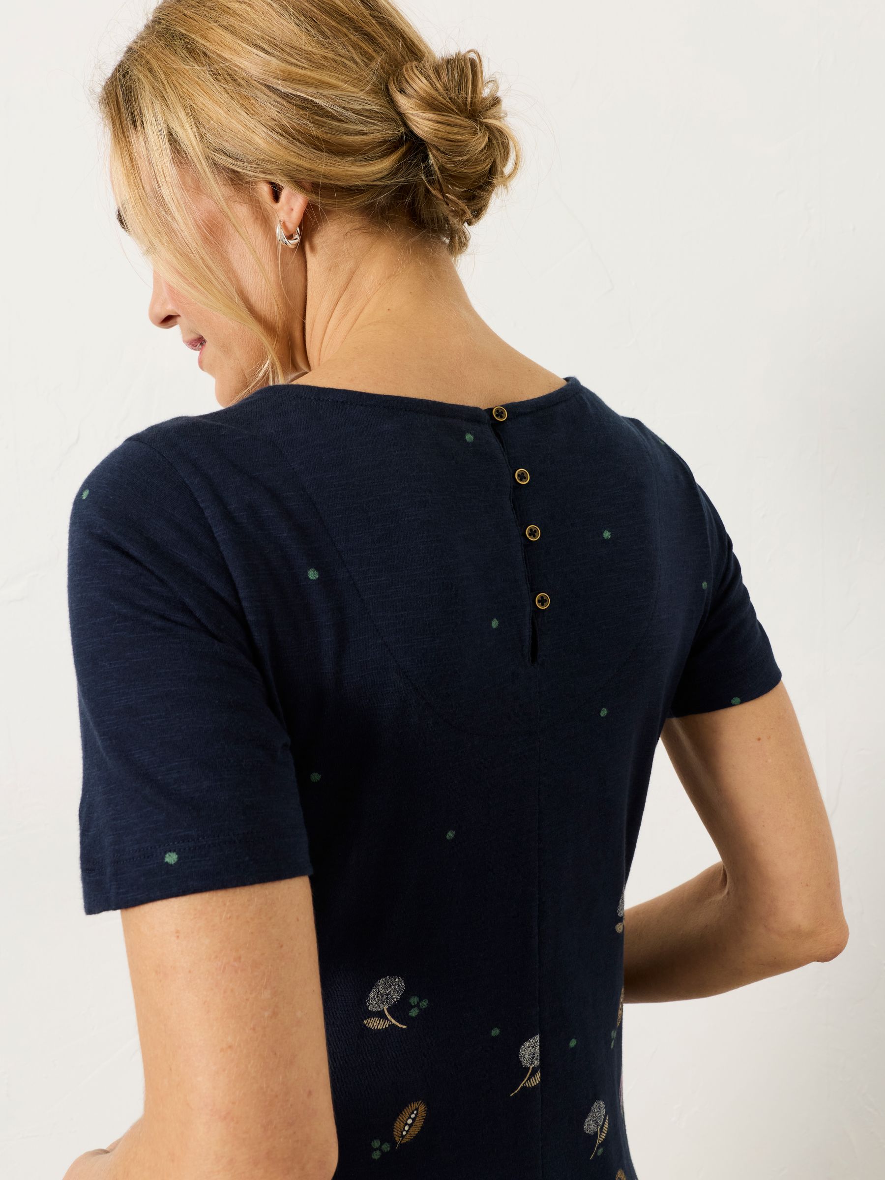 Simone Dark Navy Leaves Petite Jersey Dress | FatFace USA