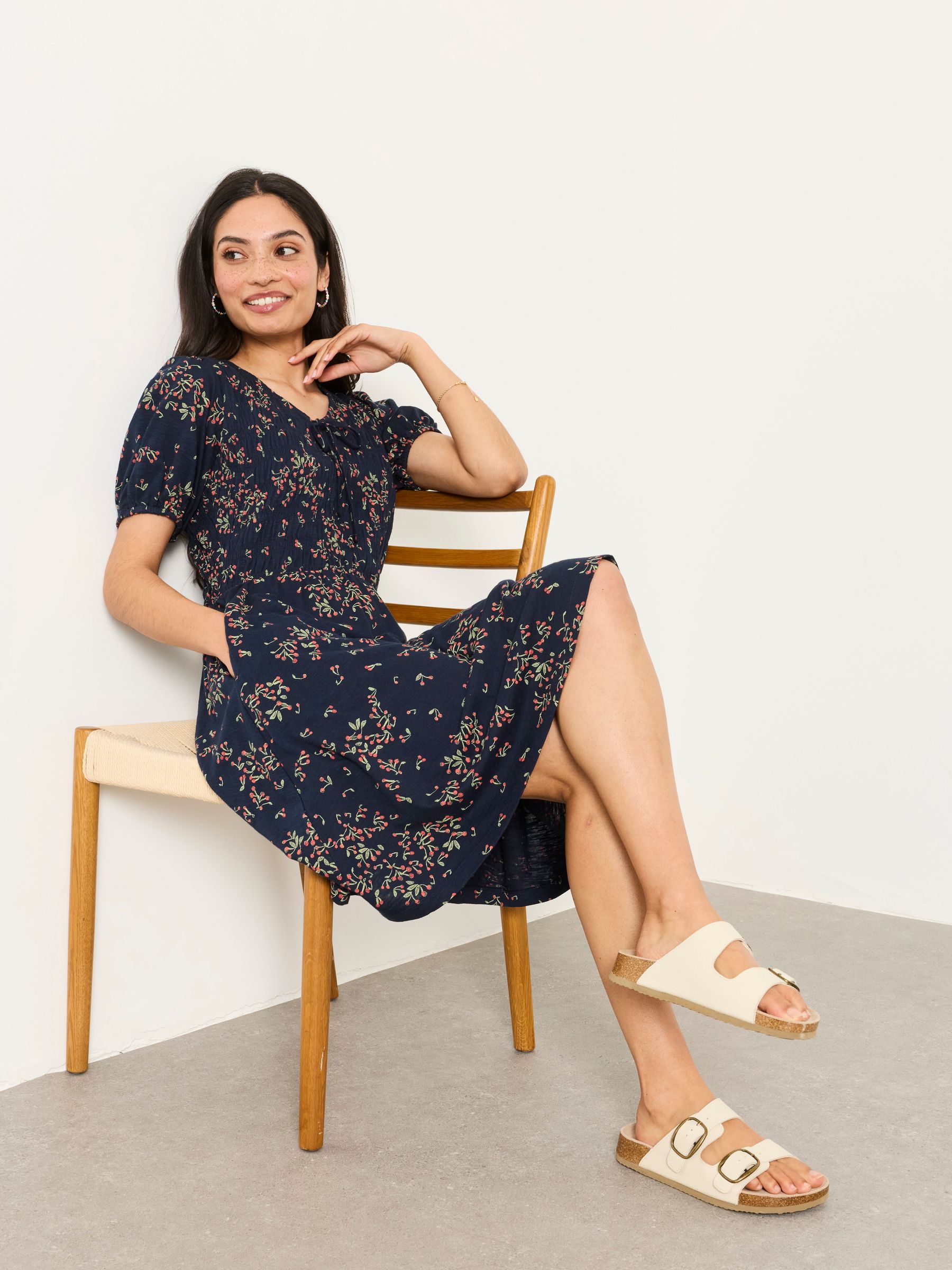 Nora Navy Cherries Petite Jersey Dress | FatFace USA