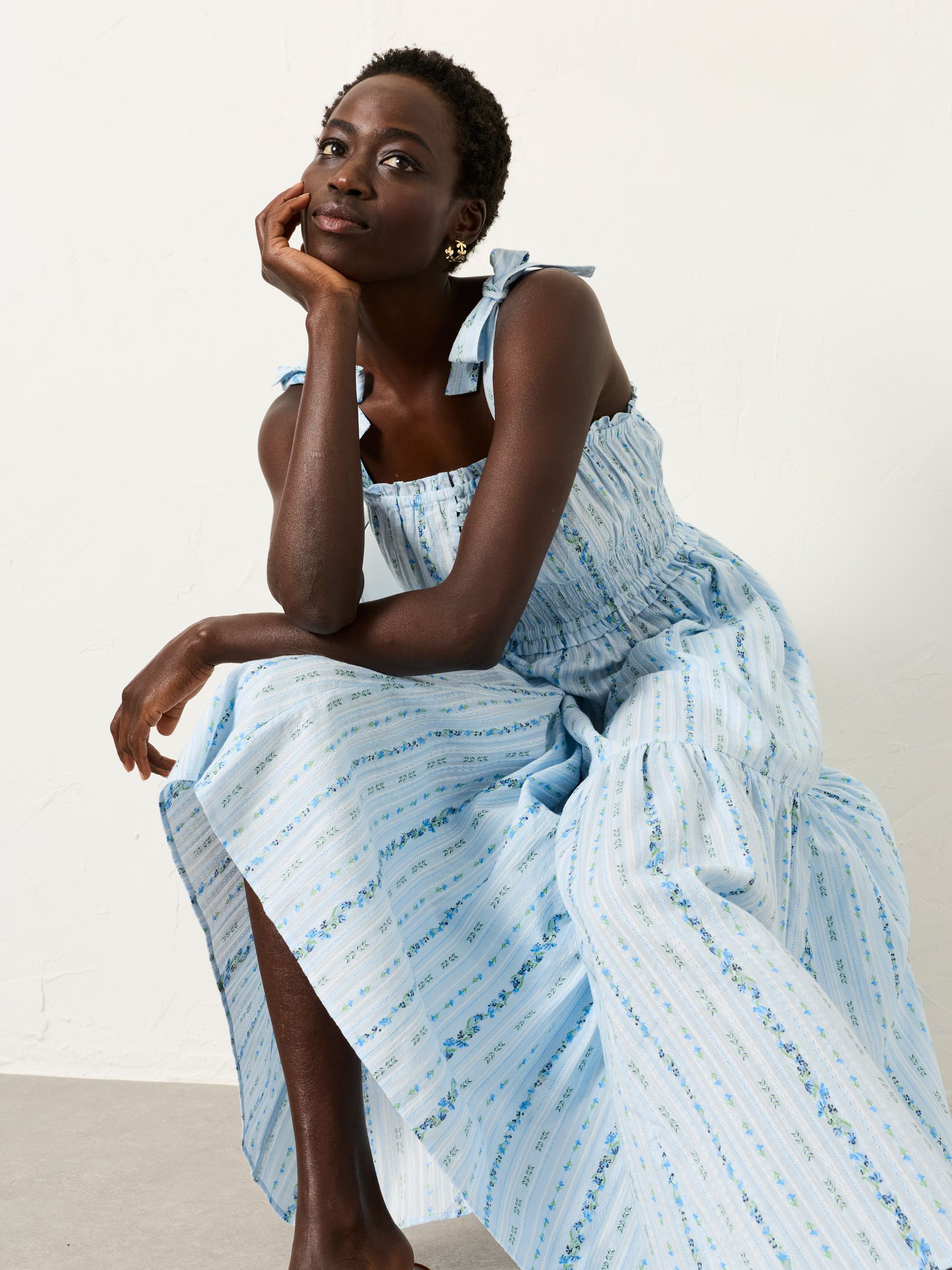 Martha Blue Petite Stripe Midi Dress | FatFace USA
