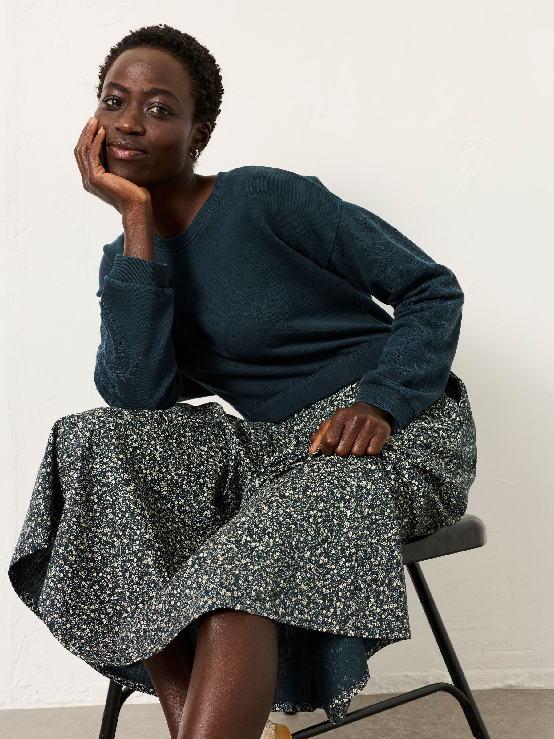 Nia Blue Ditsy Petite 2in1 Midi Dress - Image 6 of 8