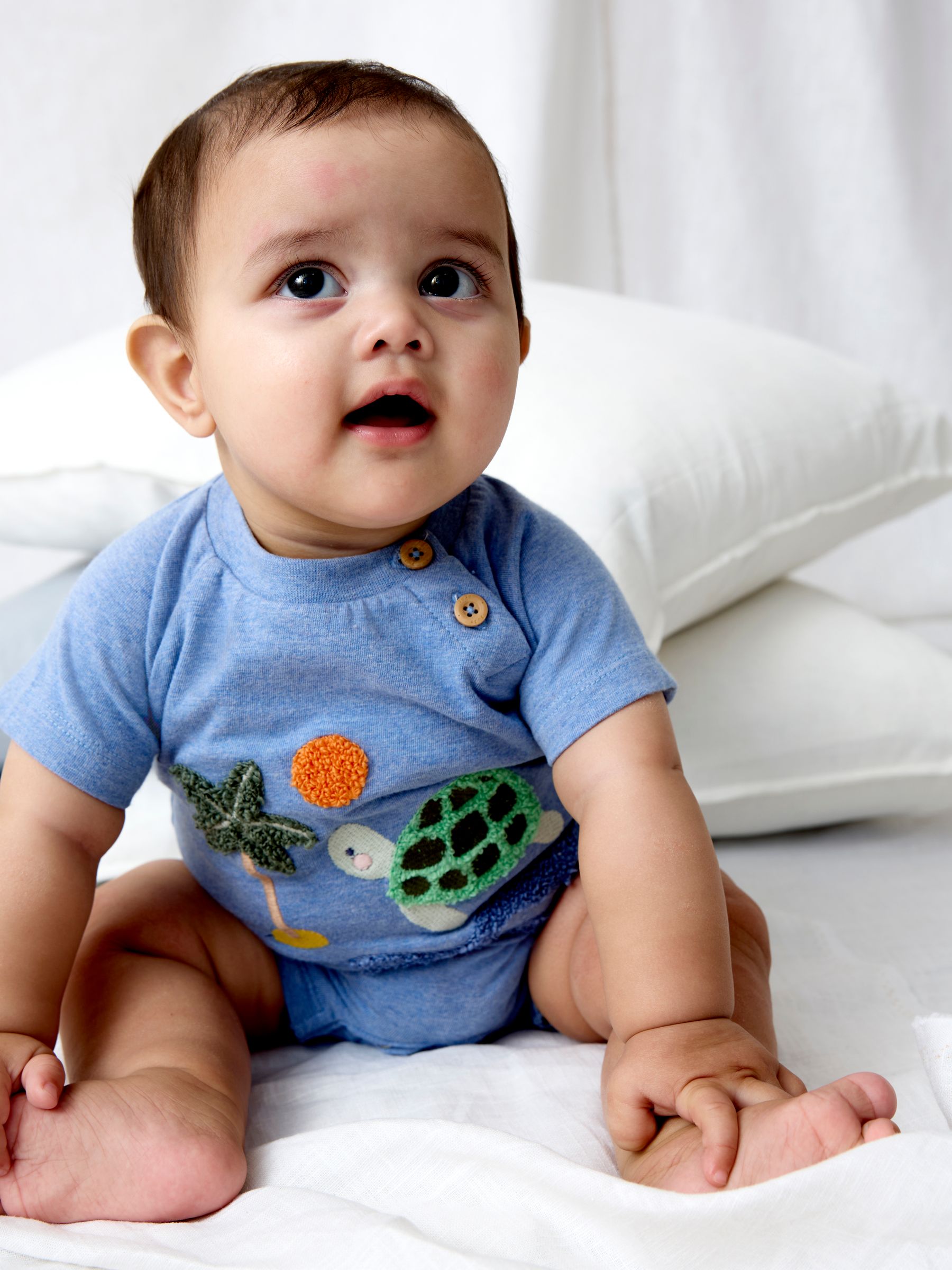 Blue Turtle Appliqué Romper & Hat Set - Image 1 of 1