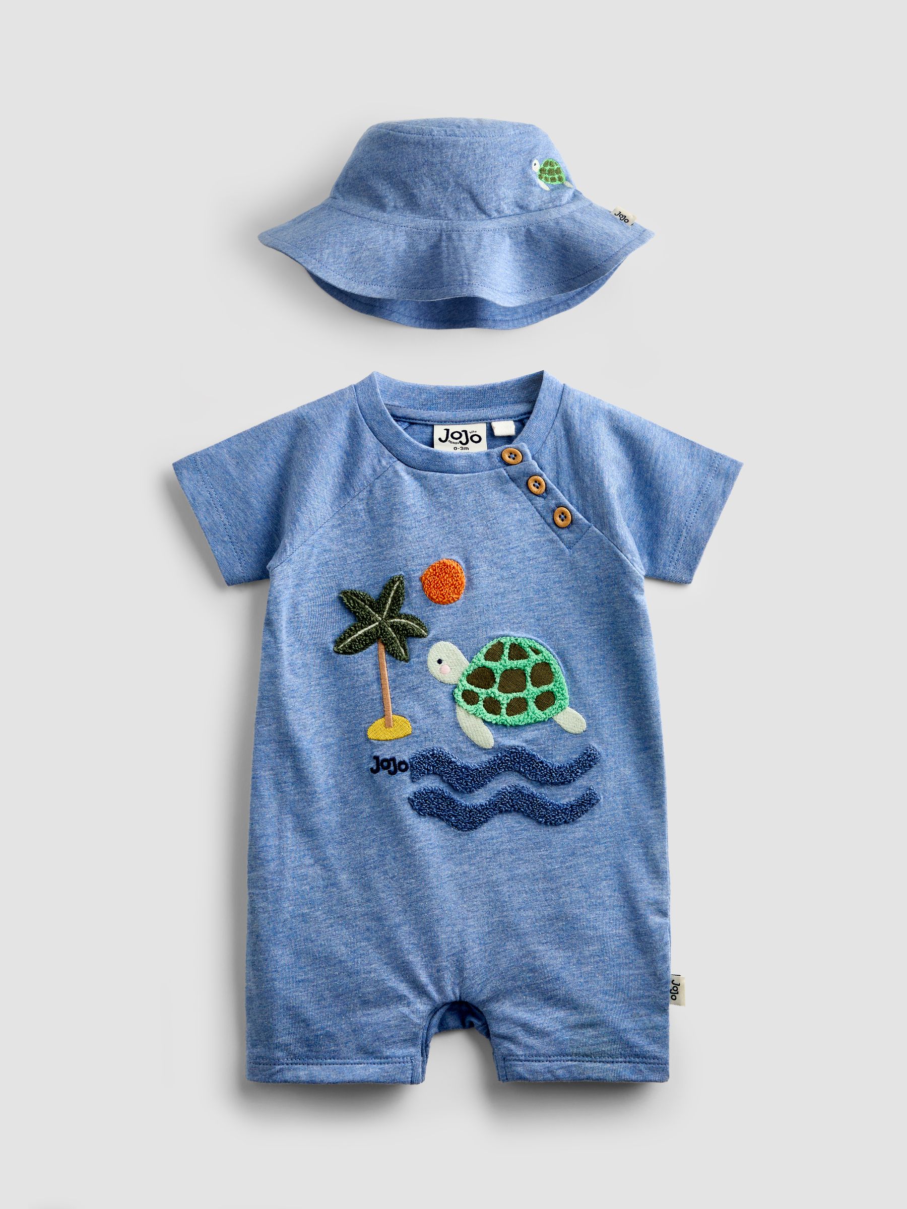 Blue Turtle Appliqué Romper & Hat Set - Image 2 of 10 Blue Turtle Appliqué Romper & Hat Set - Image 2 of 10