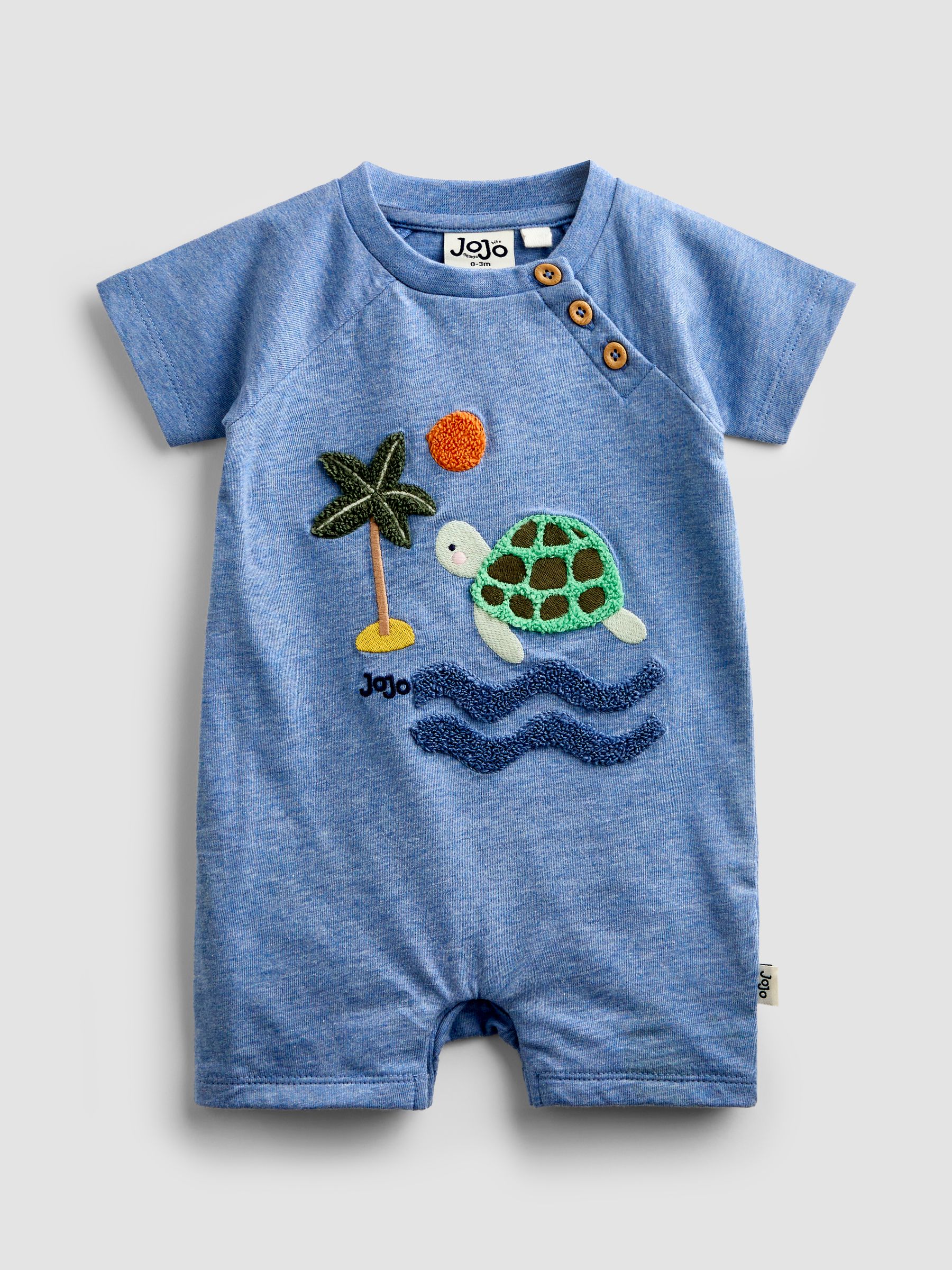 Blue Turtle Appliqué Romper & Hat Set - Image 3 of 10