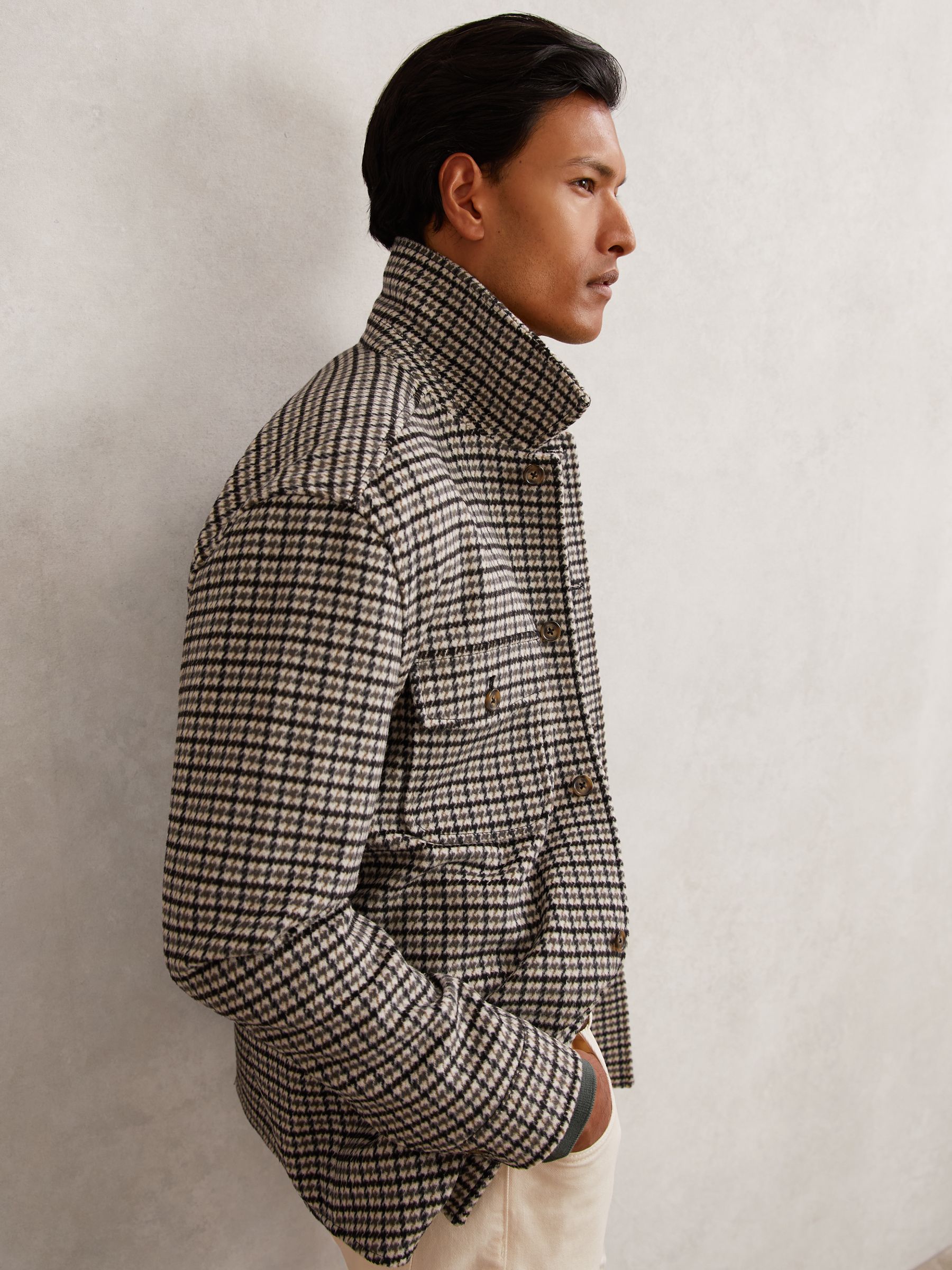 Wool-Blend Houndstooth-Check Overshirt in Grey - image 5