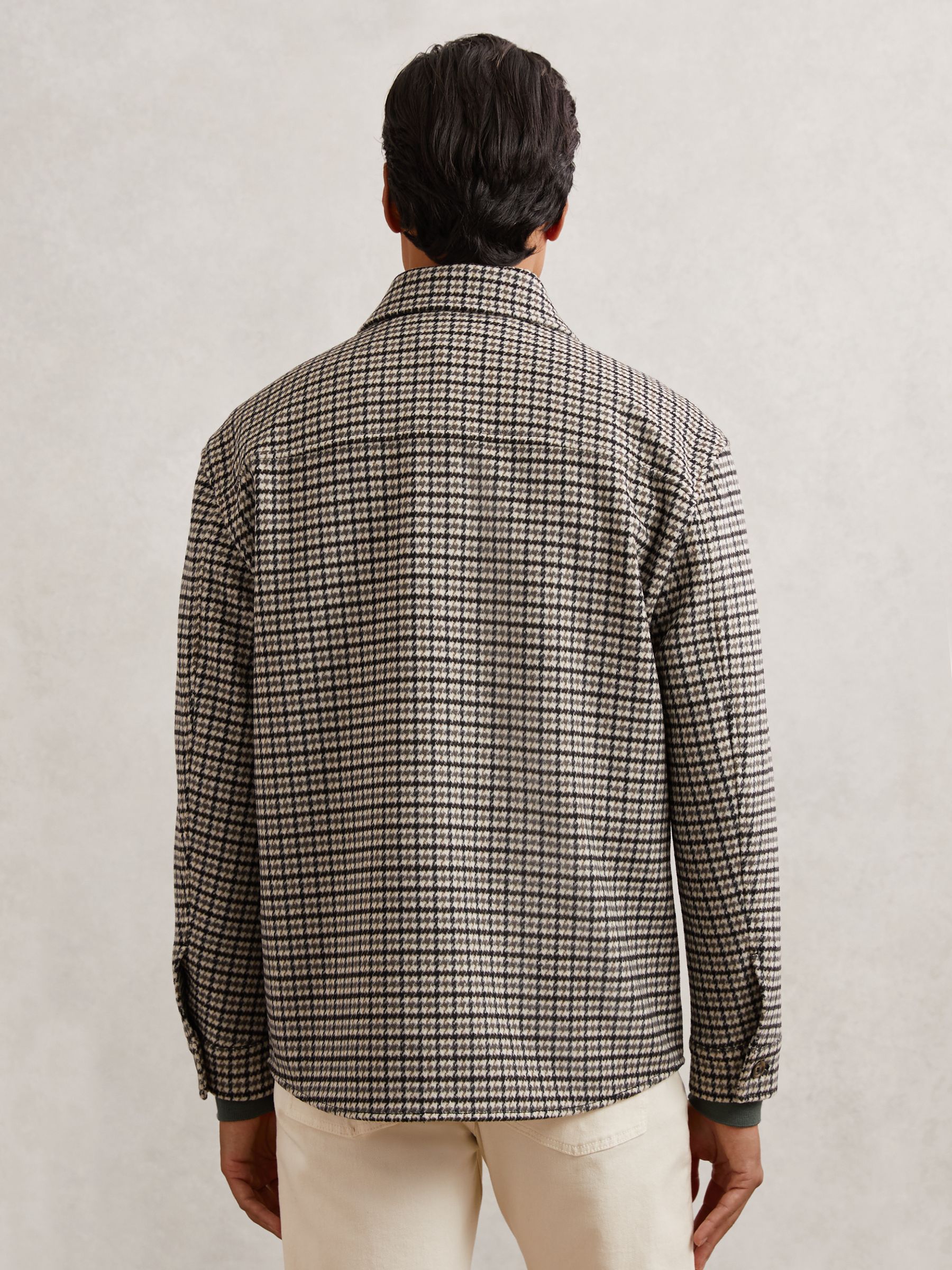 Wool-Blend Houndstooth-Check Overshirt in Grey - image 4