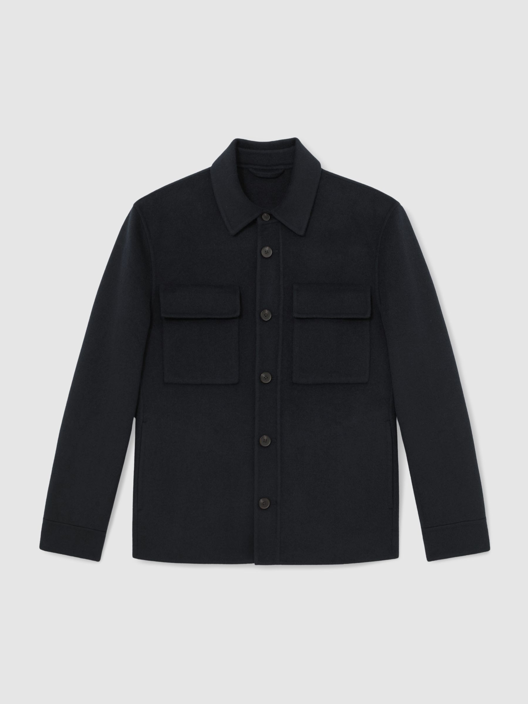 Wool-Blend Twin-Pocket Overshirt in Navy - Image 2 of 6