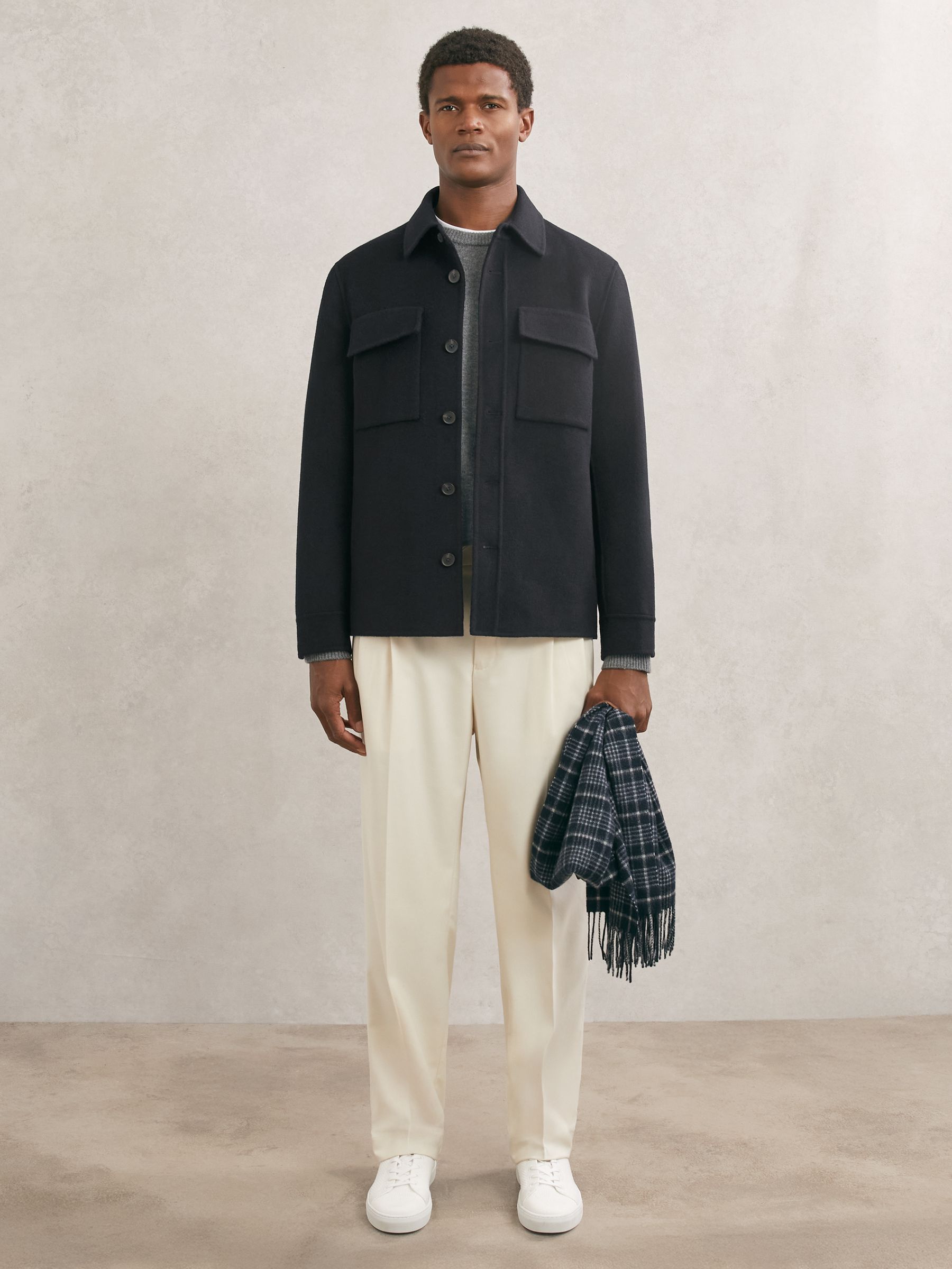 Wool-Blend Twin-Pocket Overshirt in Navy - Image 3 of 6