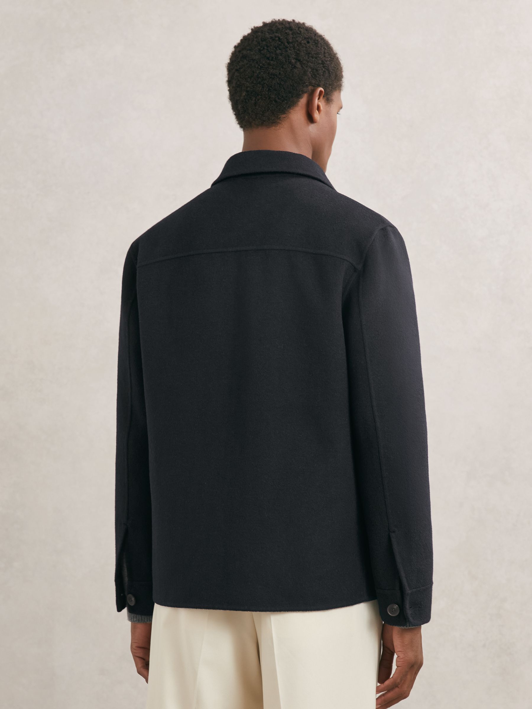 Wool-Blend Twin-Pocket Overshirt in Navy - image 4