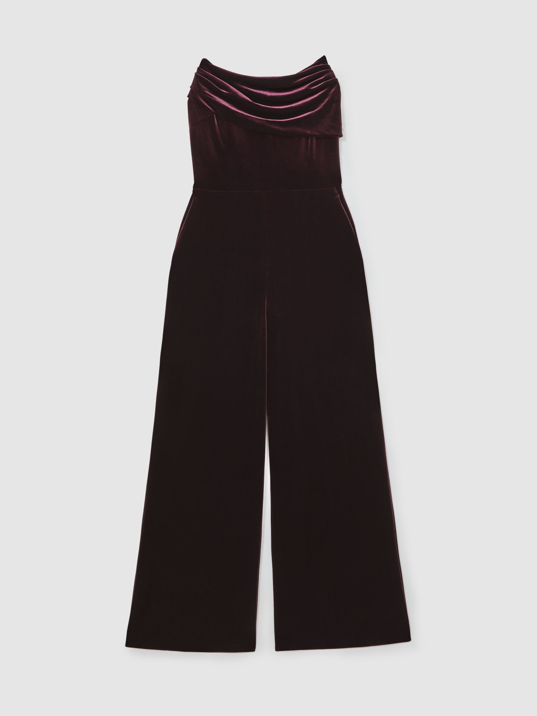 Velvet Drape Strapless Jumpsuit in Burgundy - image 1