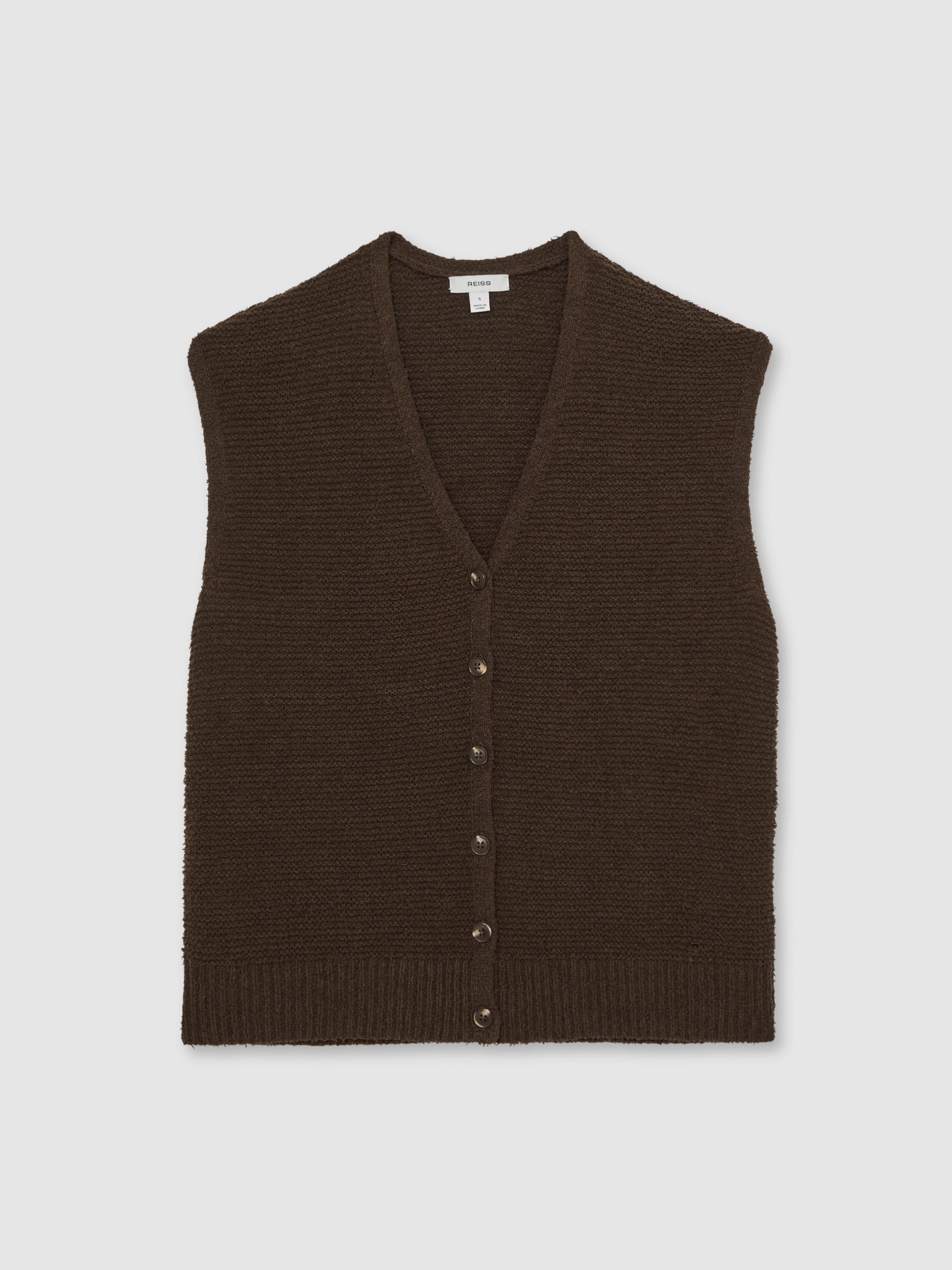 Cotton-Linen Button-Through Knit Top in Chocolate Brown - Image 2 of 6