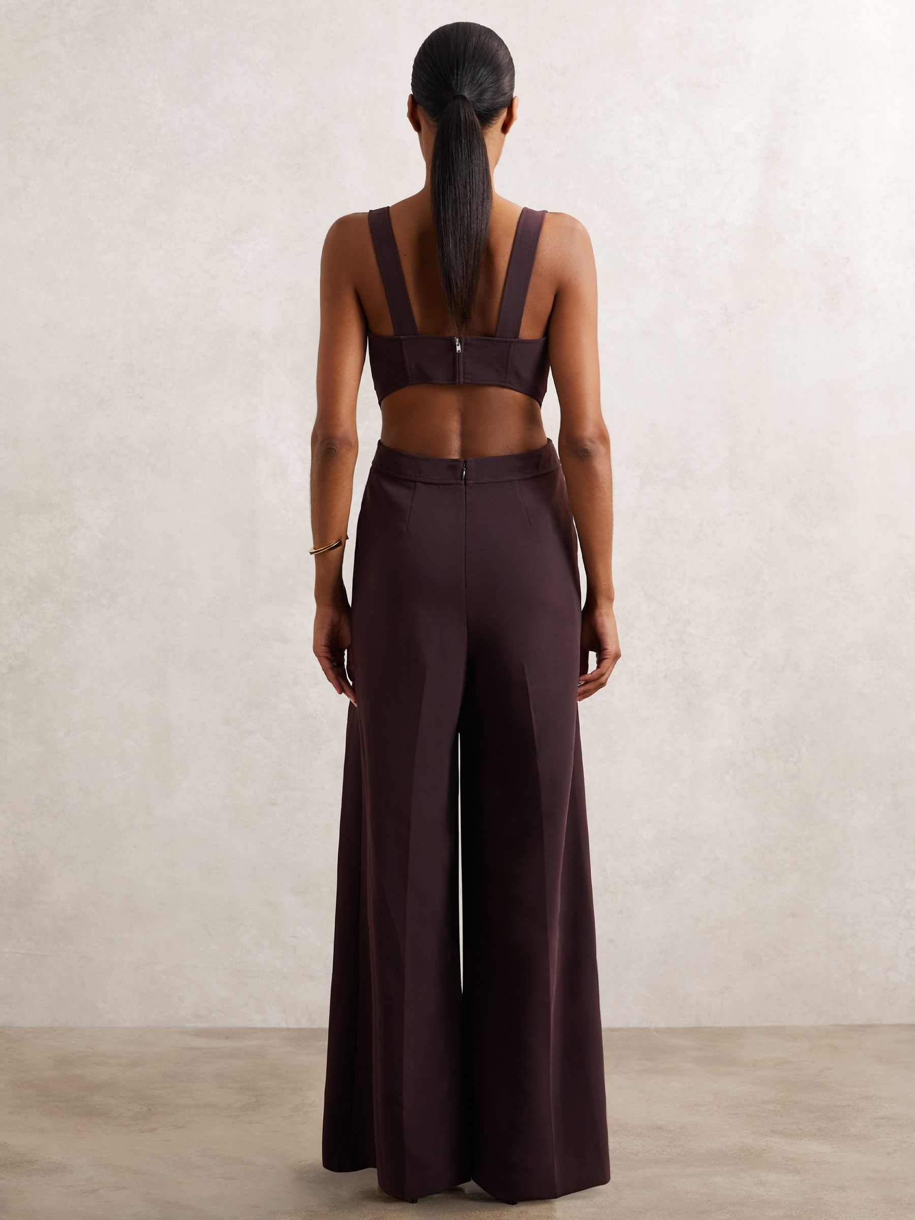 Wide-Leg Cut-Out Jumpsuit in Burgundy - Image 5 of 6