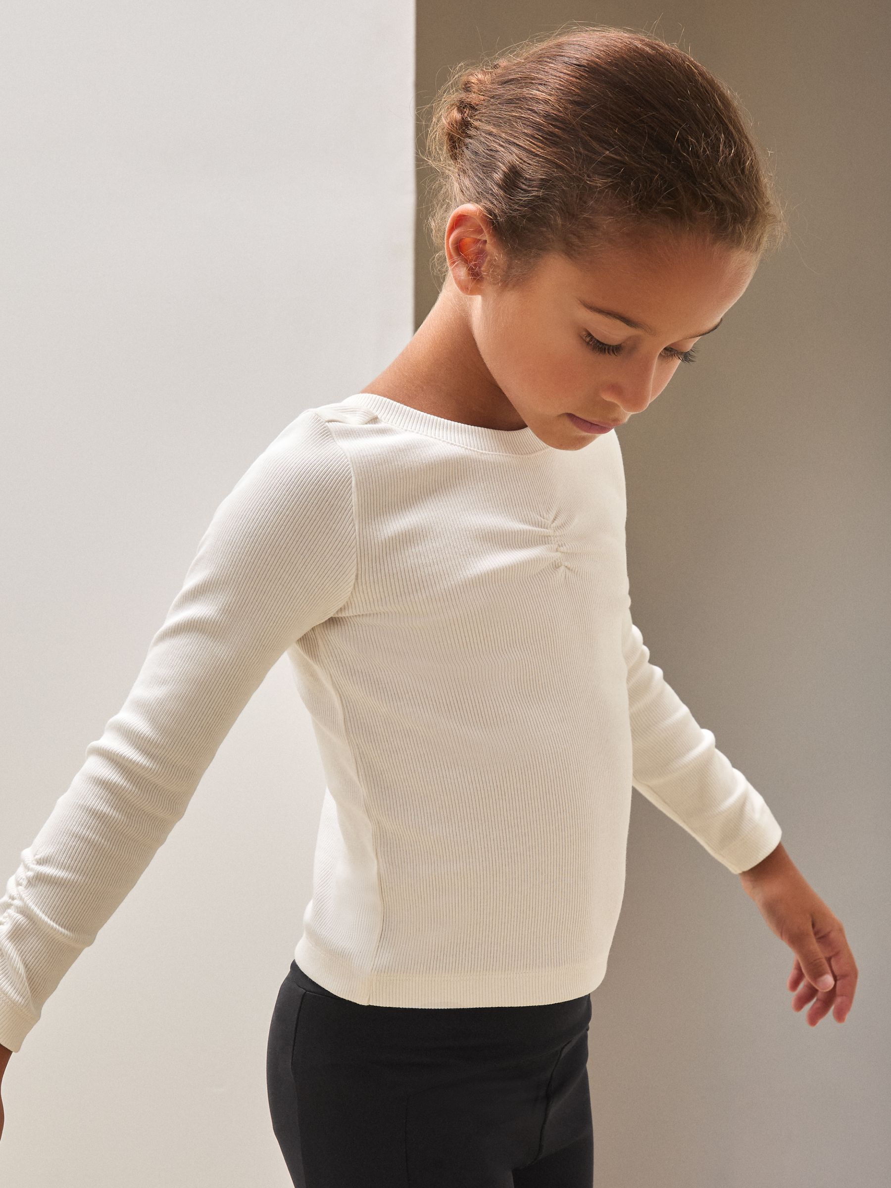 9-13 yrs Reiss | Royal Ballet Ruched Rib Top in Ecru - Image 3 of 5