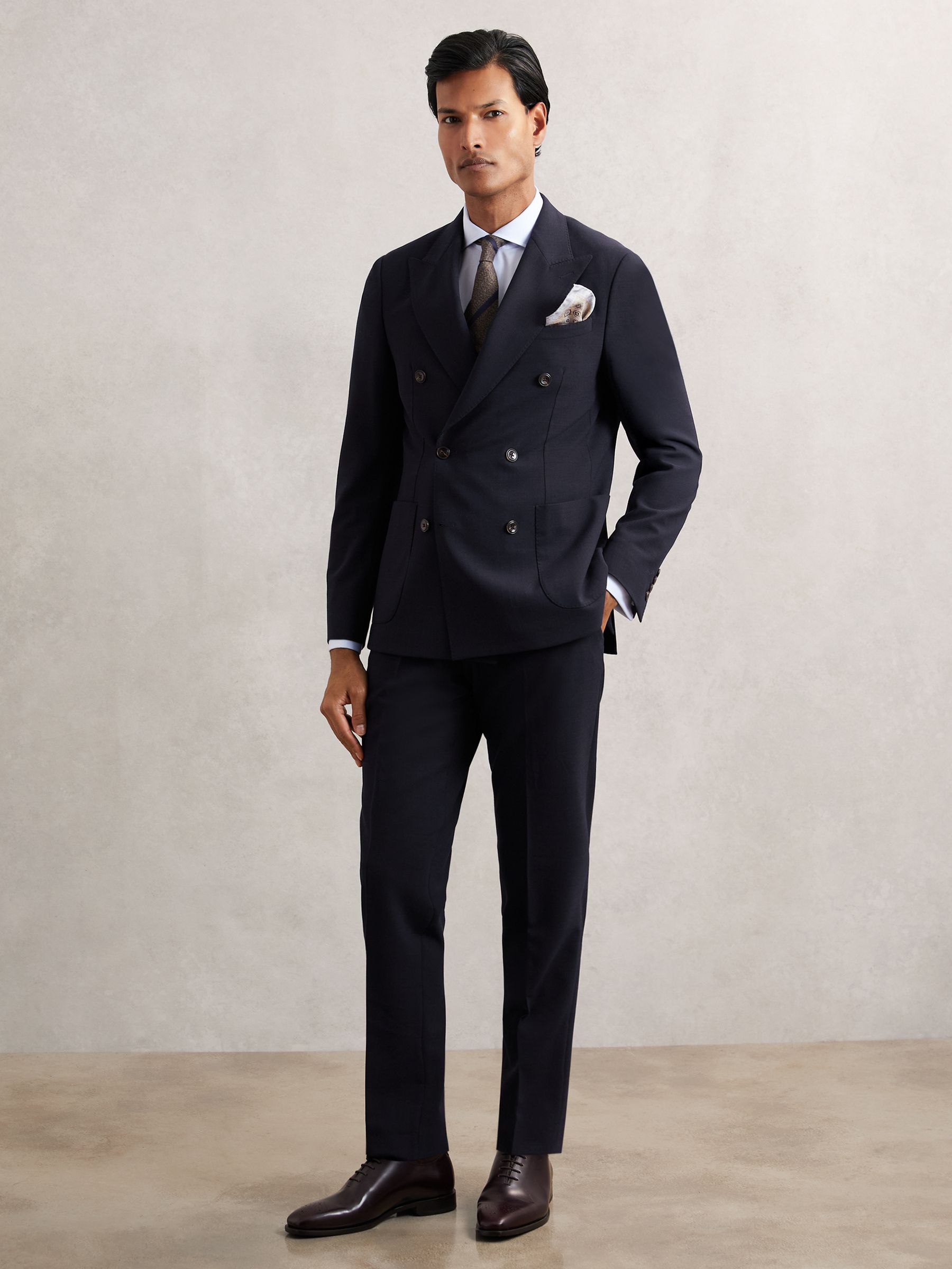 Slim-Fit Textured Suit Trousers With Wool in Navy - Image 1 of 5
