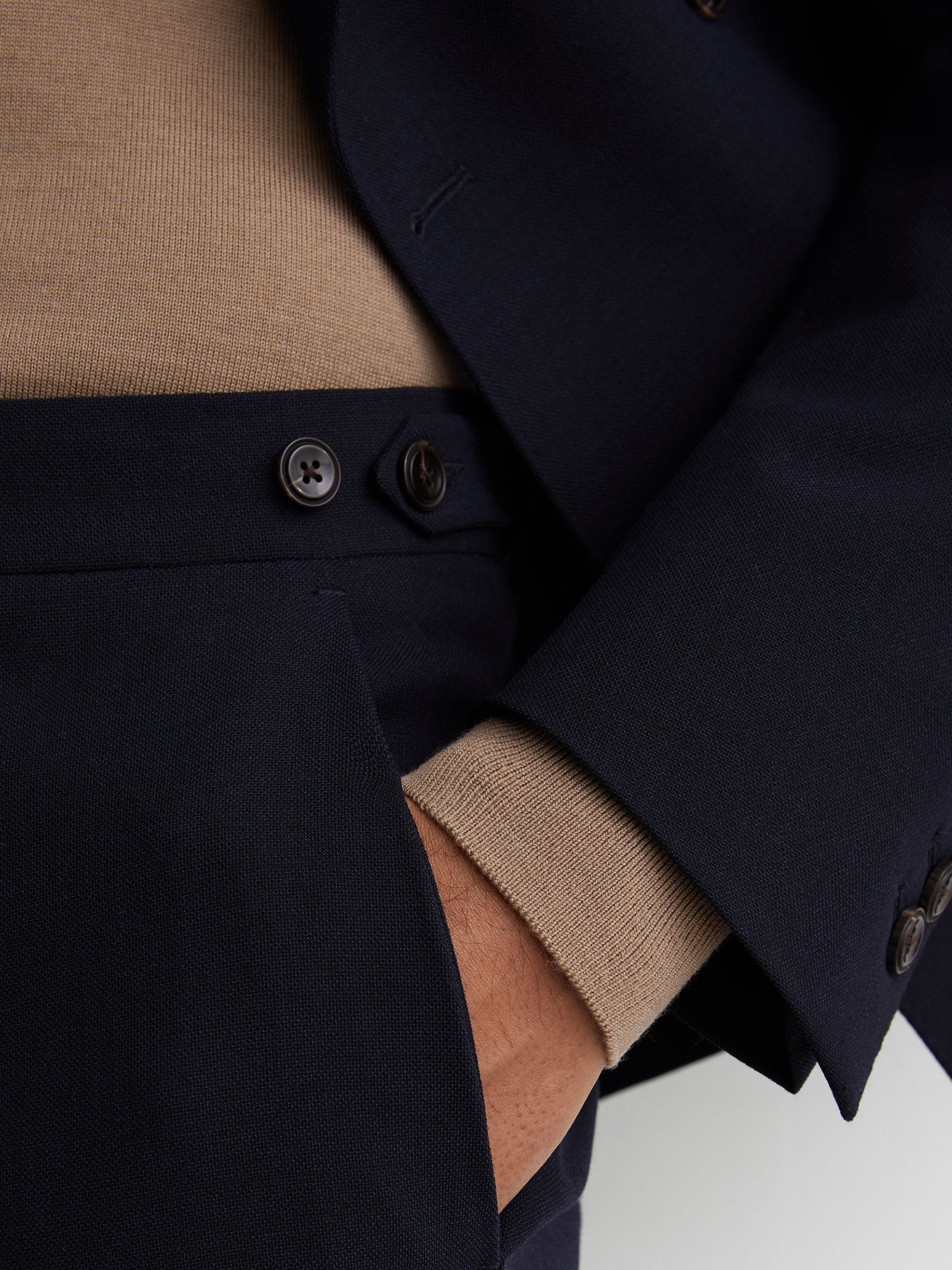 Tailored Fit Textured Suit Trousers With Wool in Navy - image 5