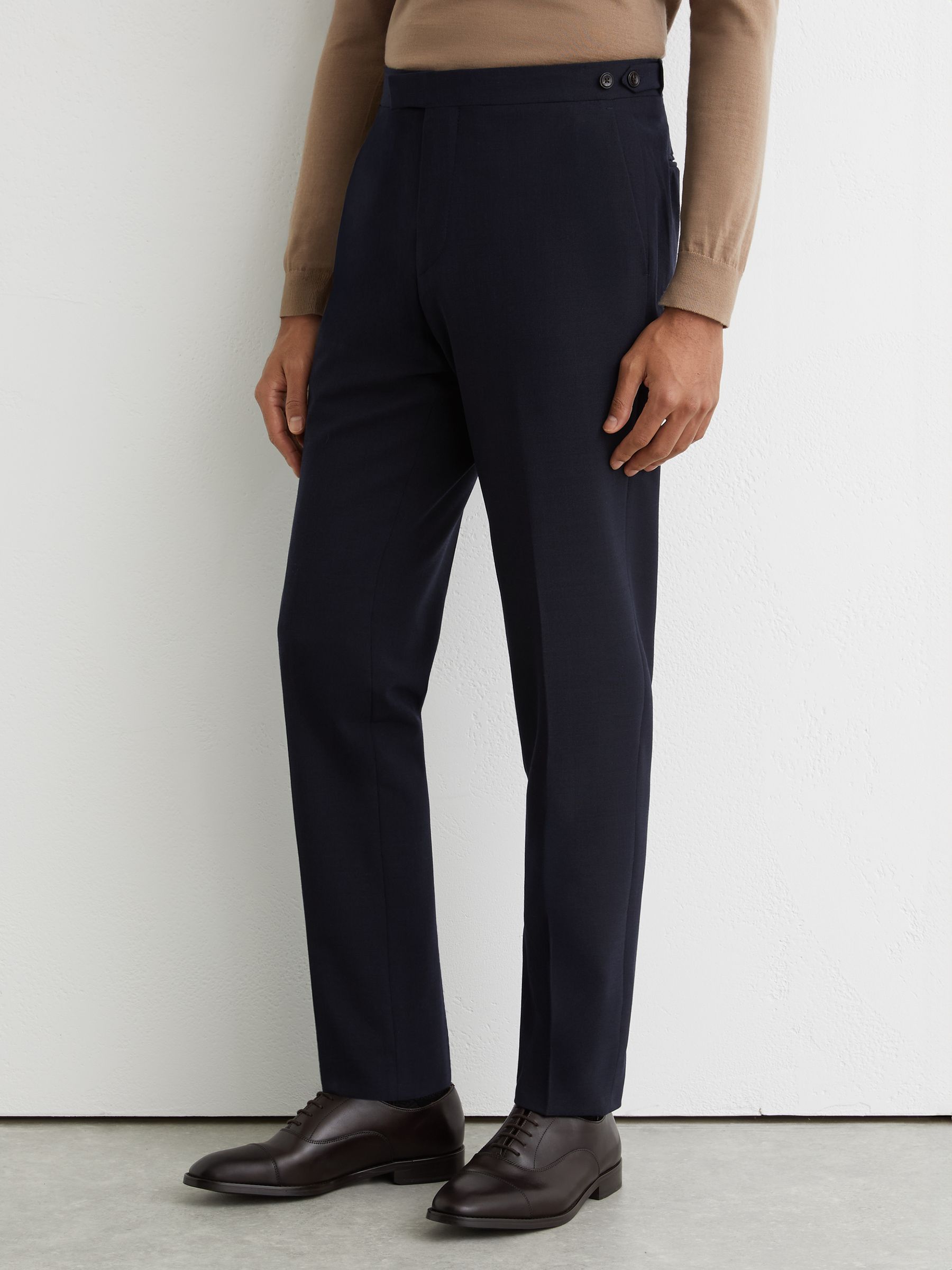 Tailored Fit Textured Suit Trousers With Wool in Navy - image 4