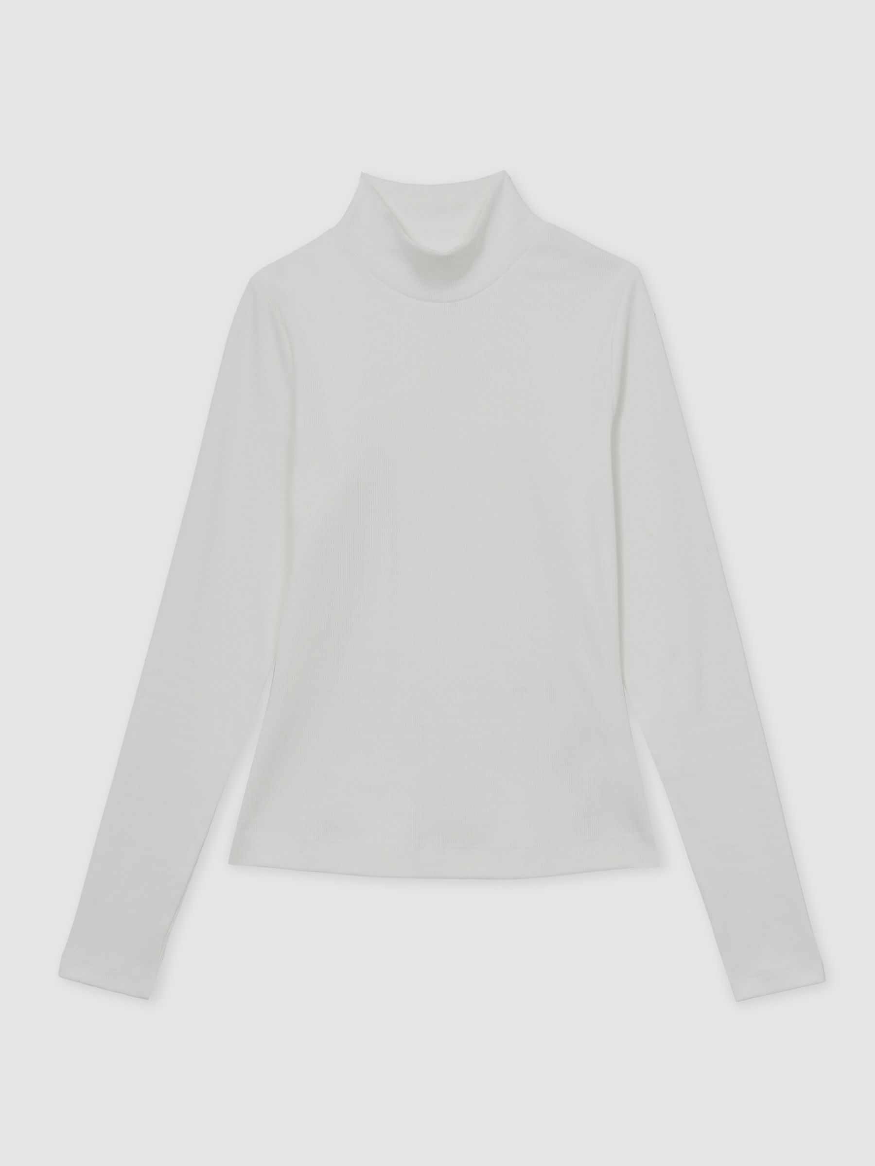 Stretch-Cotton Funnel-Neck Top in White - Image 2 of 6