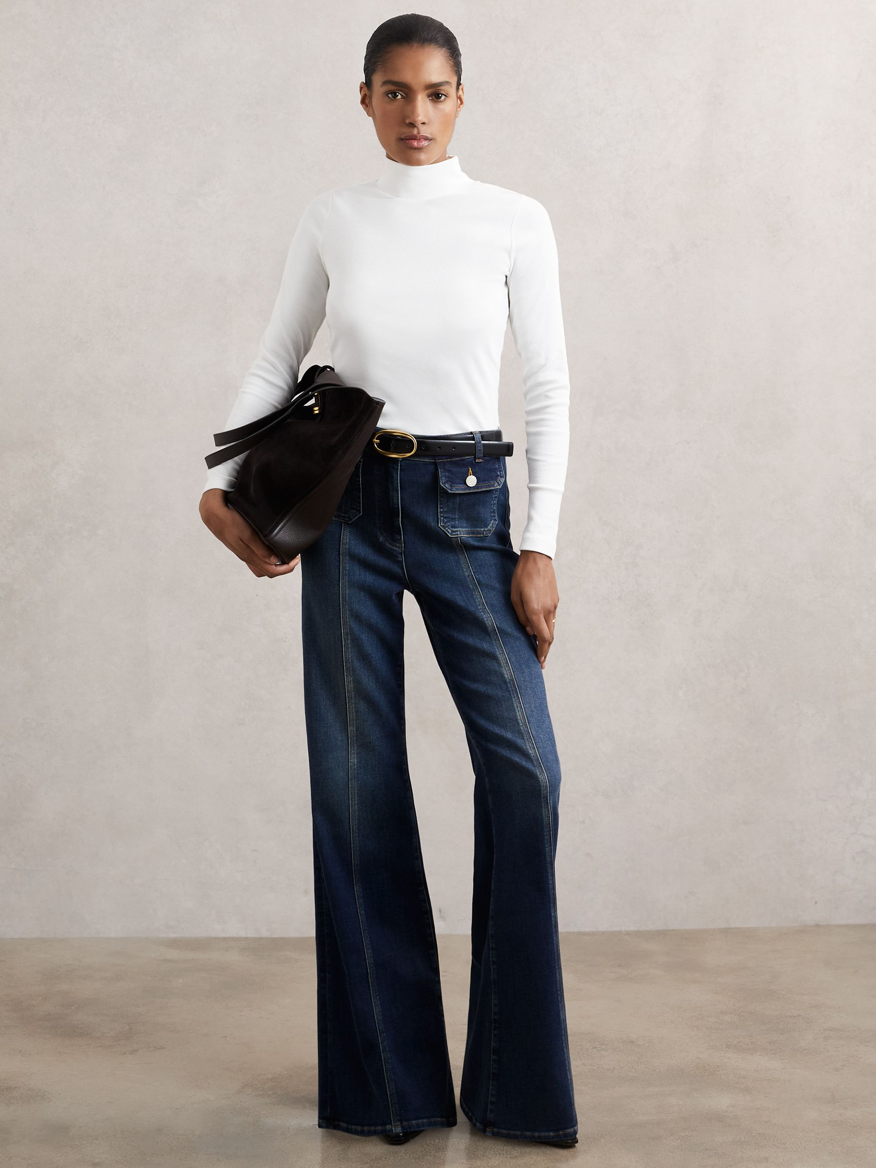 Stretch-Cotton Funnel-Neck Top in White - Image 3 of 6