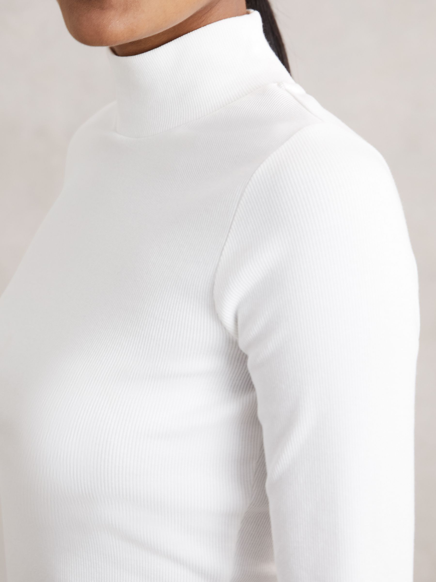 Stretch-Cotton Funnel-Neck Top in White - Image 4 of 6