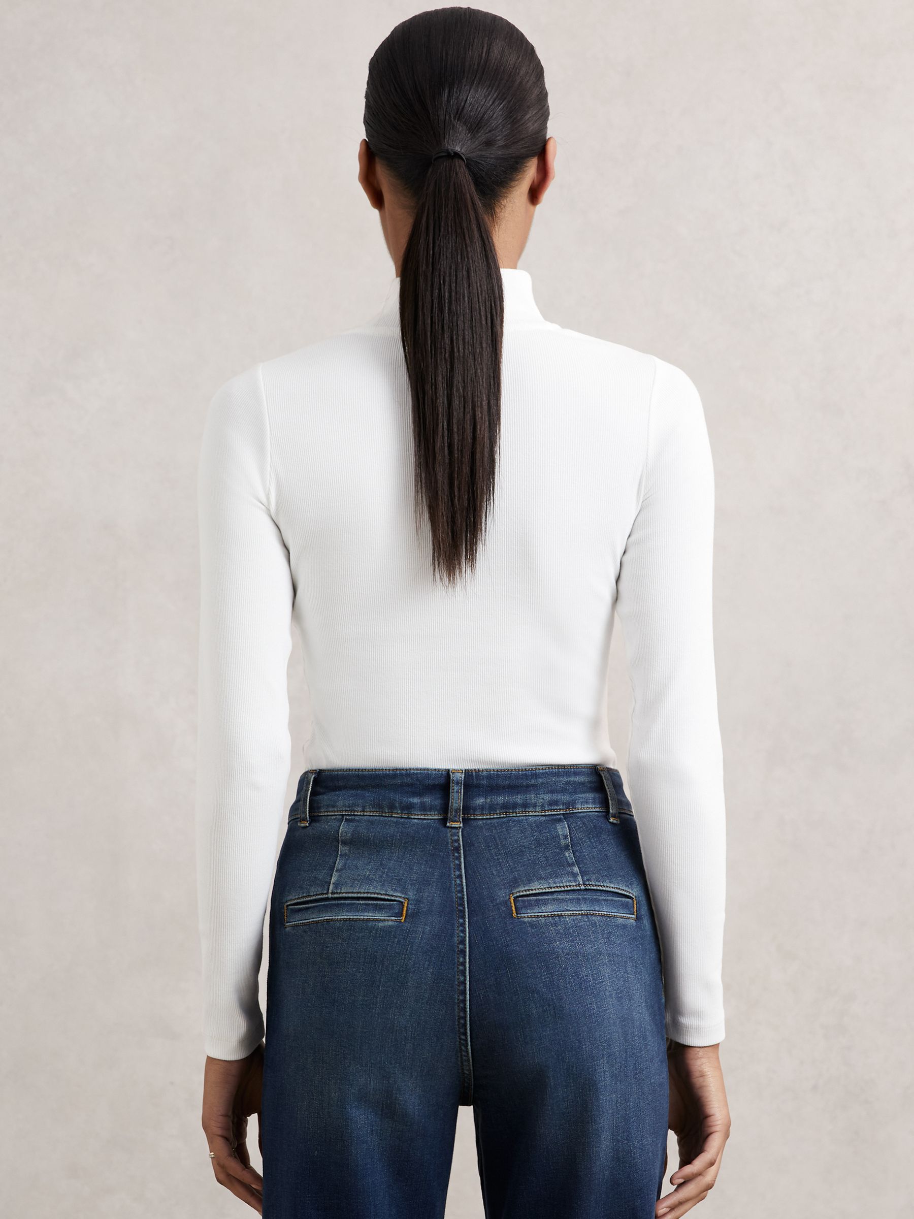 Stretch-Cotton Funnel-Neck Top in White - Image 5 of 6
