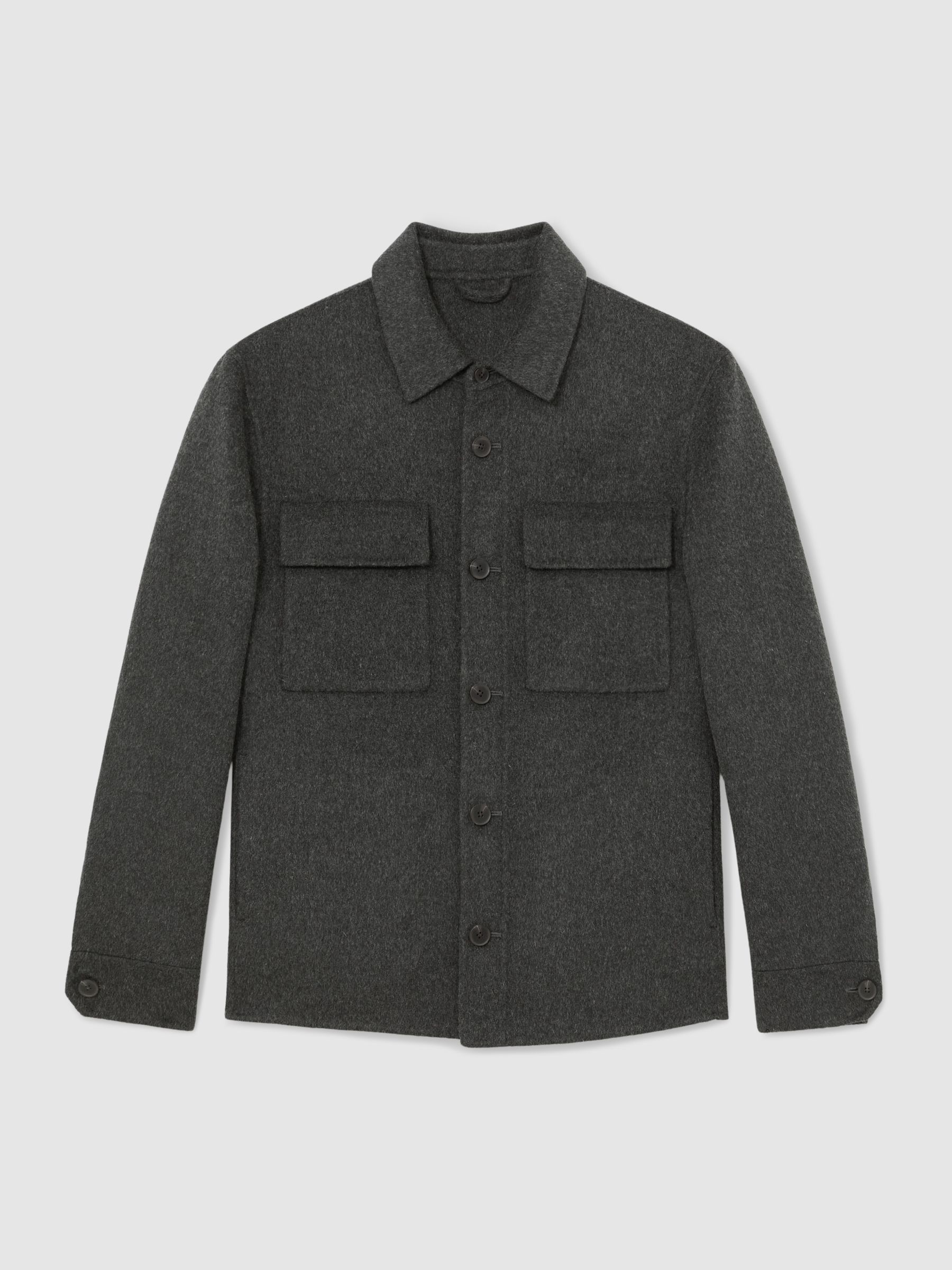 Wool-Blend Twin-Pocket Overshirt in Charcoal Grey - Image 2 of 6