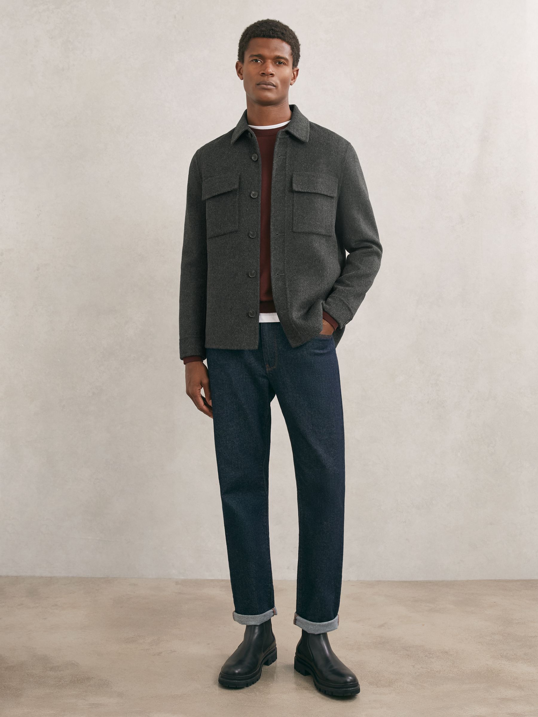 Wool-Blend Twin-Pocket Overshirt in Charcoal Grey - image 4