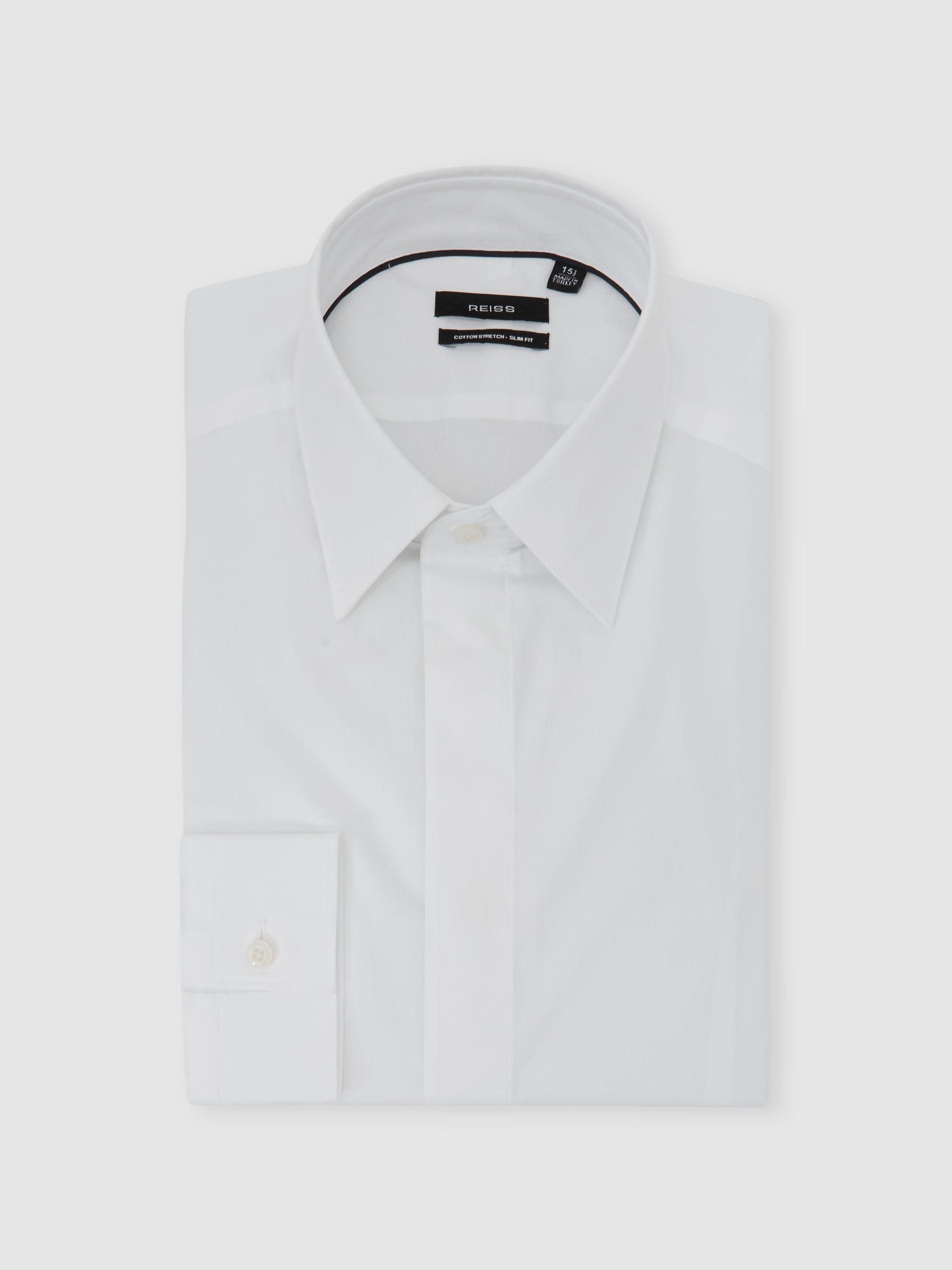 Stretch-Cotton Concealed-Placket Shirt Slim-Fit in White - image 1