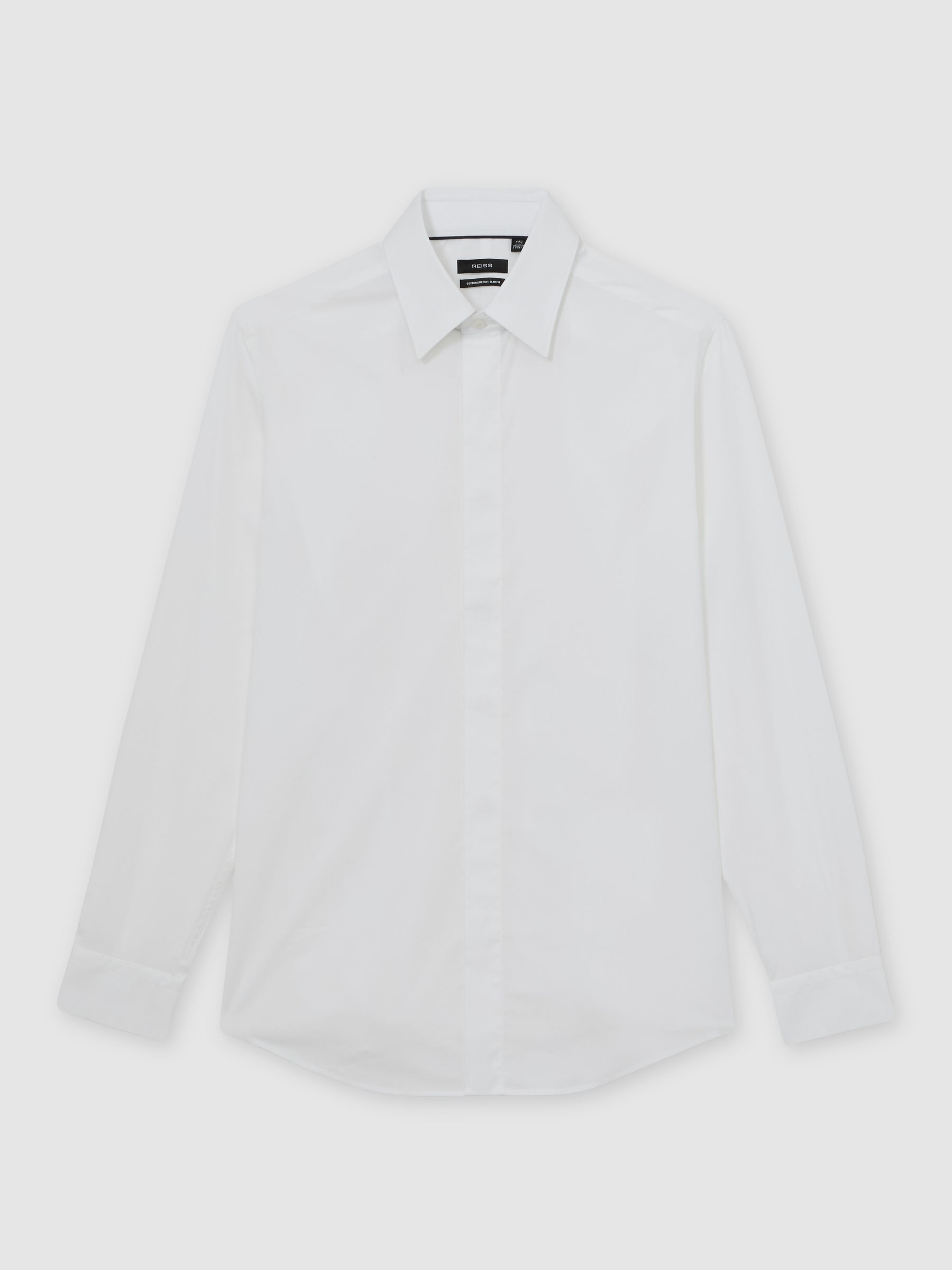 Stretch-Cotton Concealed-Placket Shirt Slim-Fit in White - Image 8 of 8