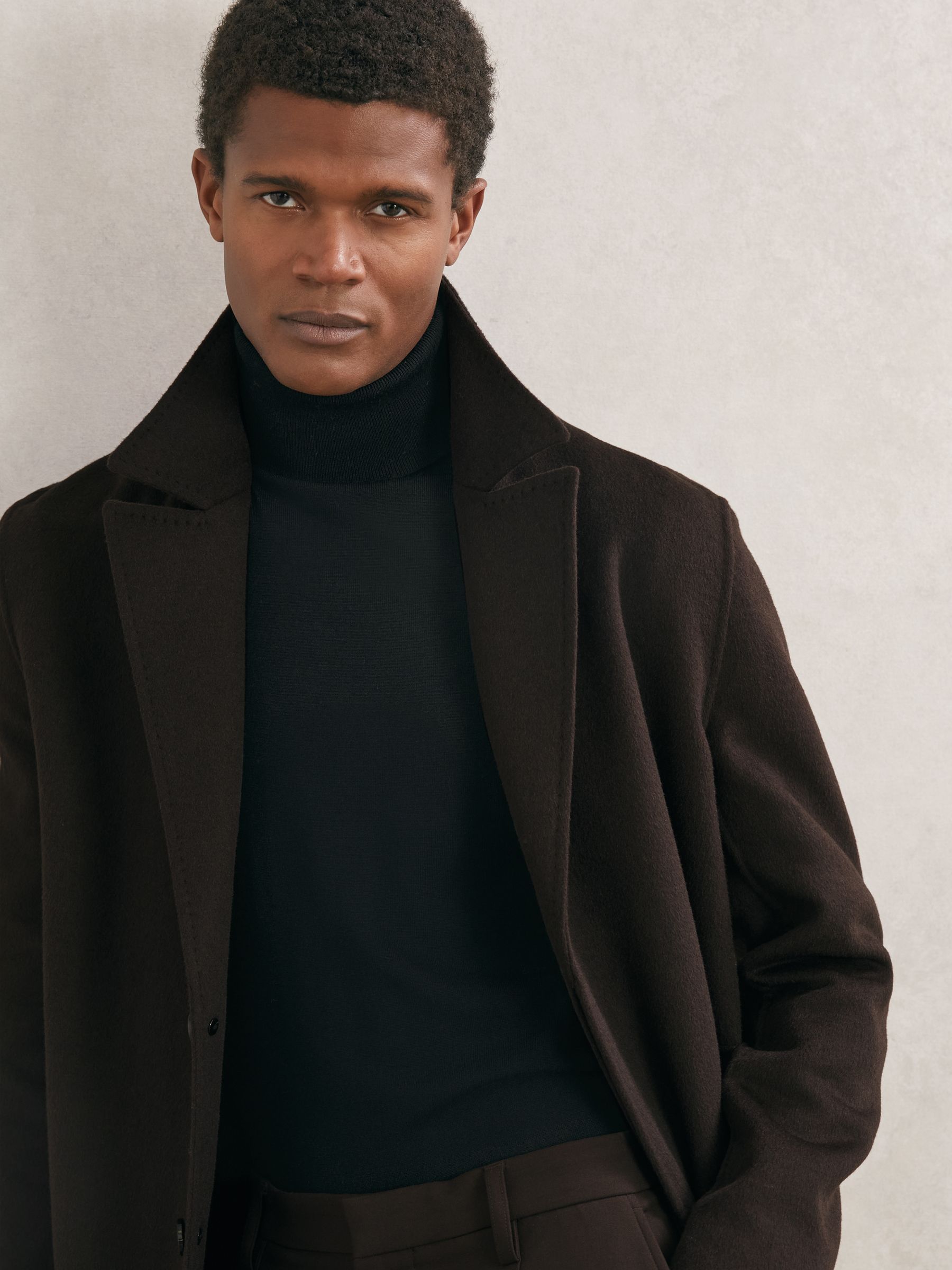Wool-Blend Single-Breasted Overcoat in Dark Brown - image 5